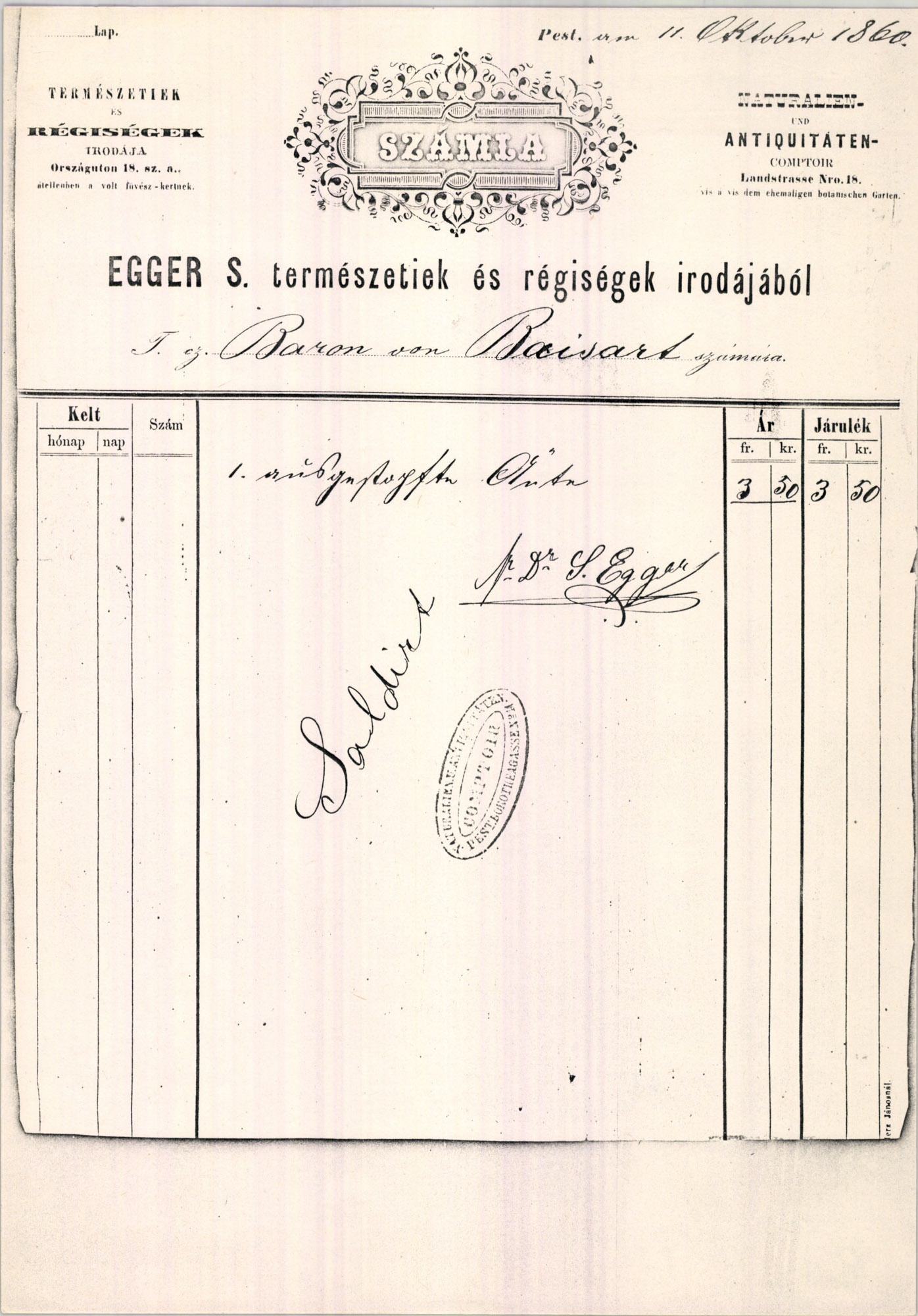 Egger S. számla (Magyar Kereskedelmi és Vendéglátóipari Múzeum CC BY-NC-SA)