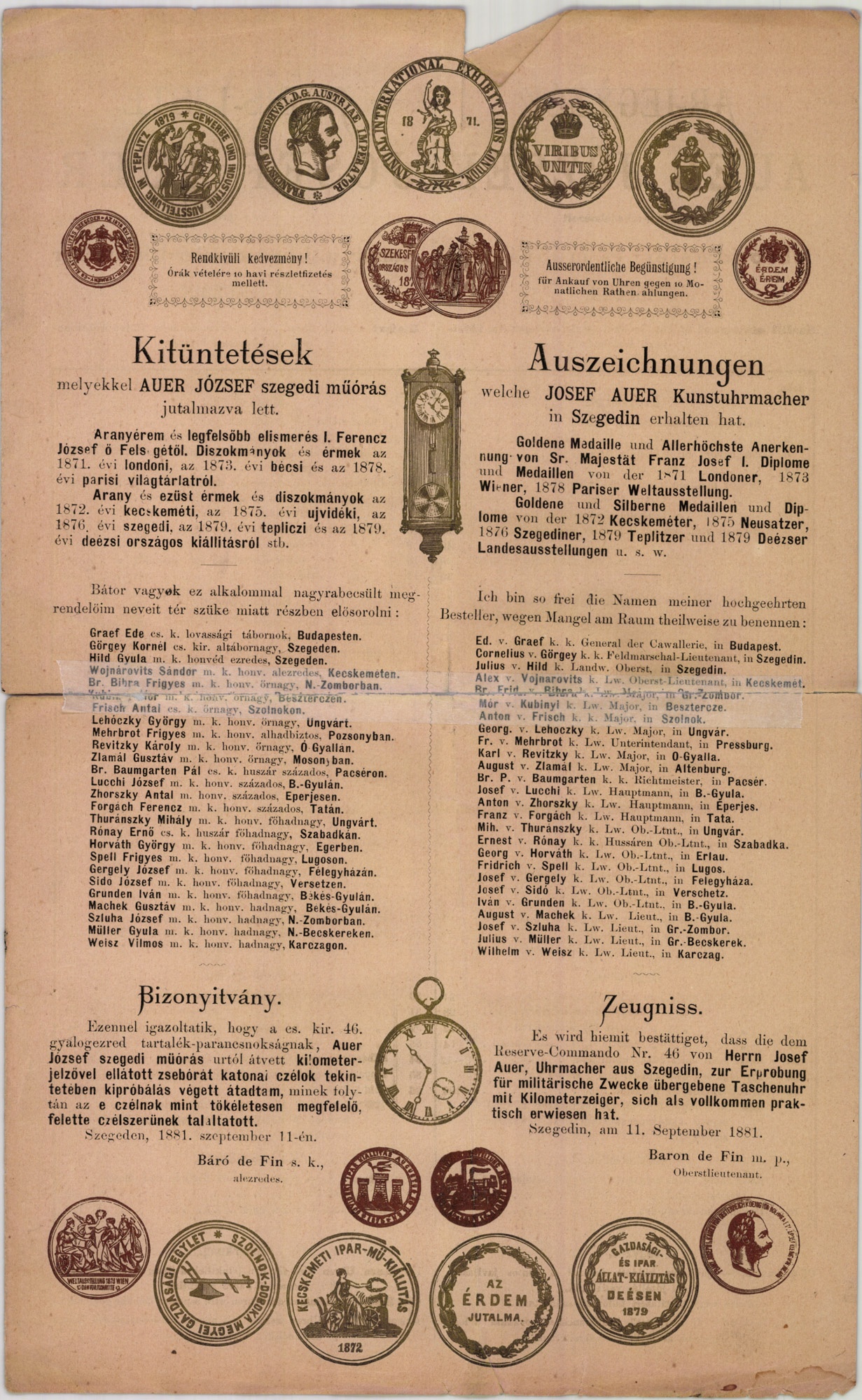 Auer József chronometer- és műórás (Magyar Kereskedelmi és Vendéglátóipari Múzeum CC BY-NC-SA)
