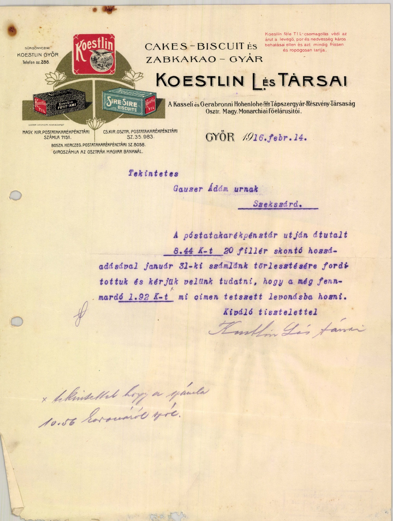 Koestlin L. és Társai Keksz-, Biszkvit- és Zabkakao-Gyár (Magyar Kereskedelmi és Vendéglátóipari Múzeum CC BY-NC-SA)