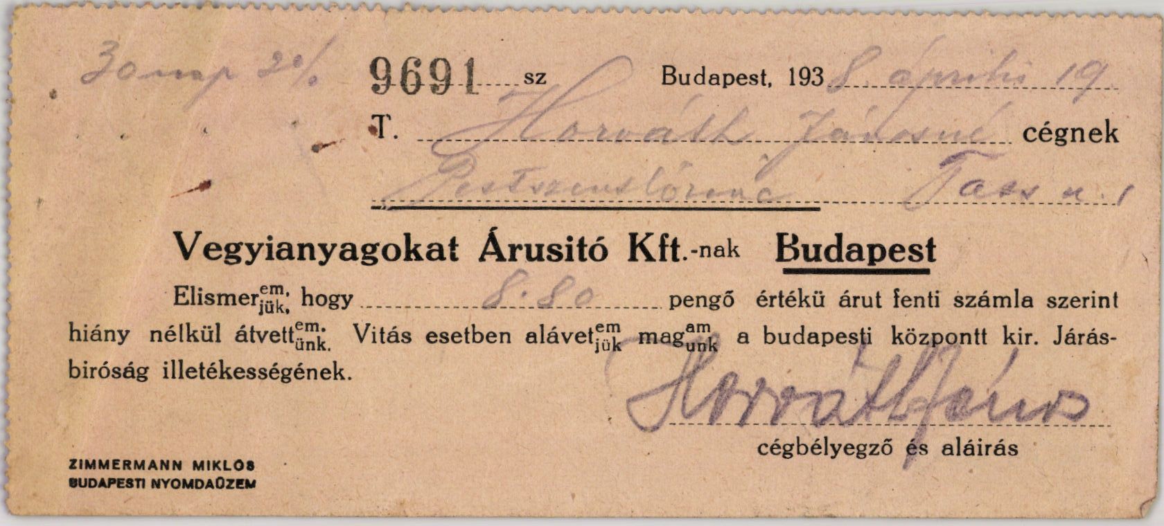 Vegyianyagokat Árusitó K. F. T. (Magyar Kereskedelmi és Vendéglátóipari Múzeum CC BY-NC-SA)