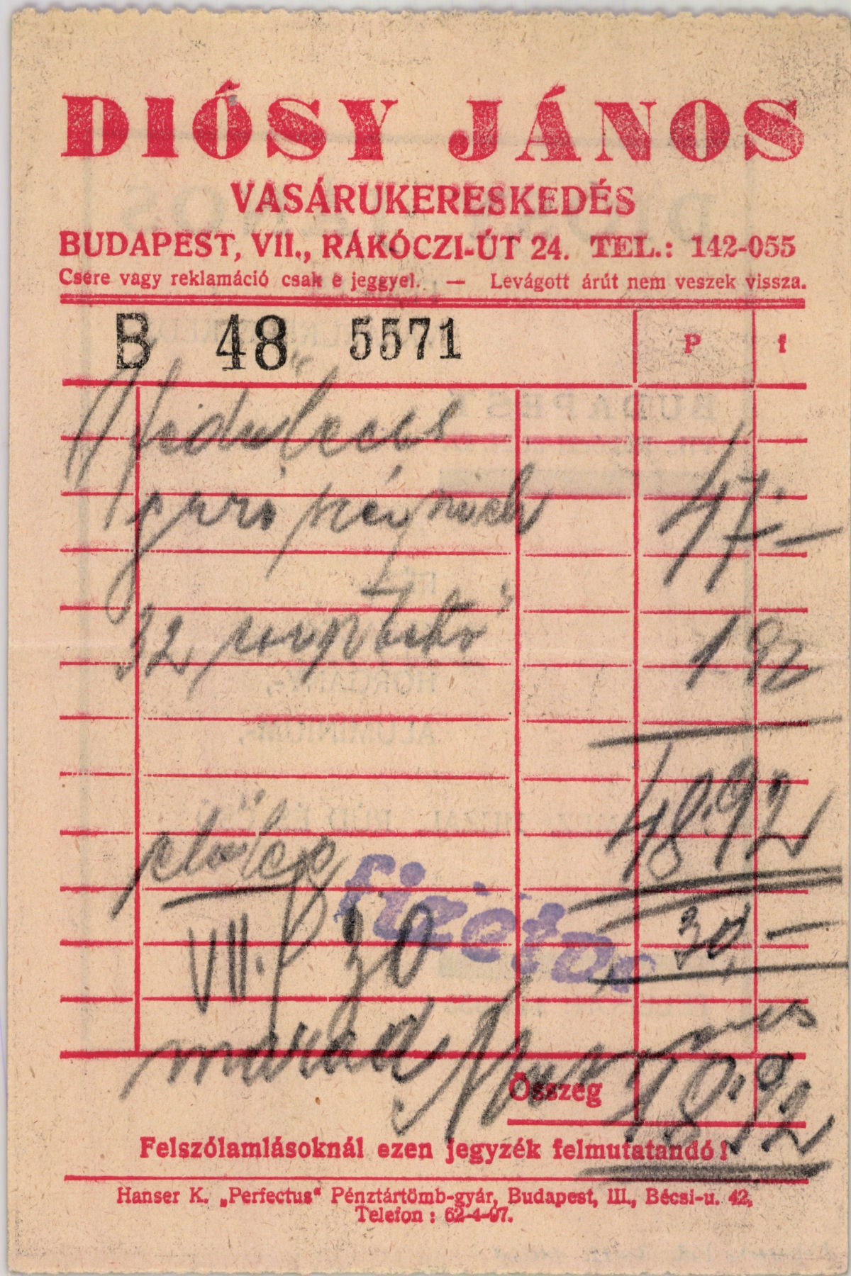 Diósy János vasárukereskedés (Magyar Kereskedelmi és Vendéglátóipari Múzeum CC BY-NC-SA)