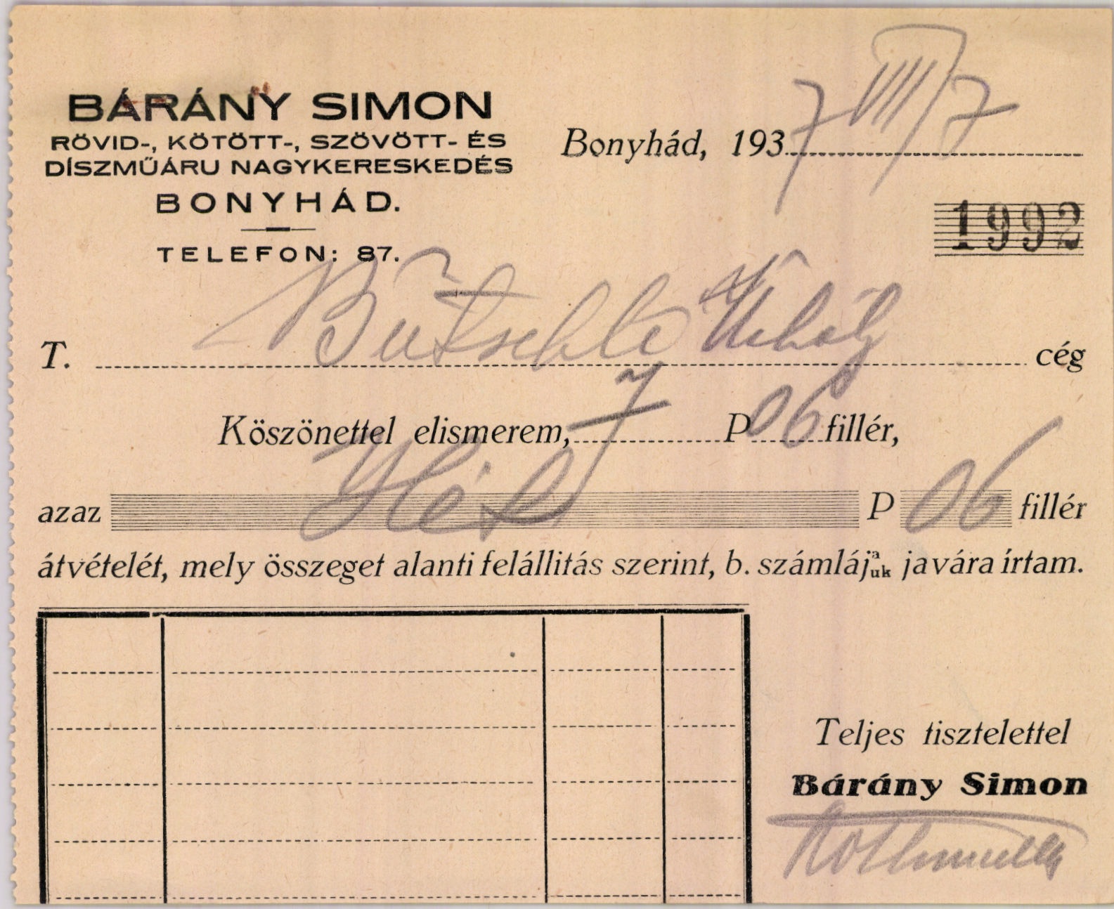 Bárány Simon rövid-, kötött-, szövött- és díszműáru nagykereskedés (Magyar Kereskedelmi és Vendéglátóipari Múzeum CC BY-NC-SA)