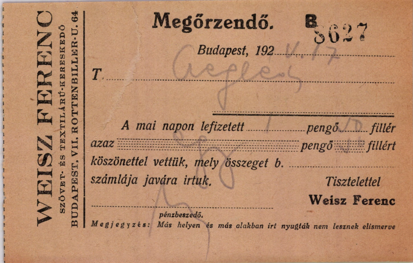 Weisz Ferenc szövet- és textilárú-kereskedő (Magyar Kereskedelmi és Vendéglátóipari Múzeum CC BY-NC-SA)
