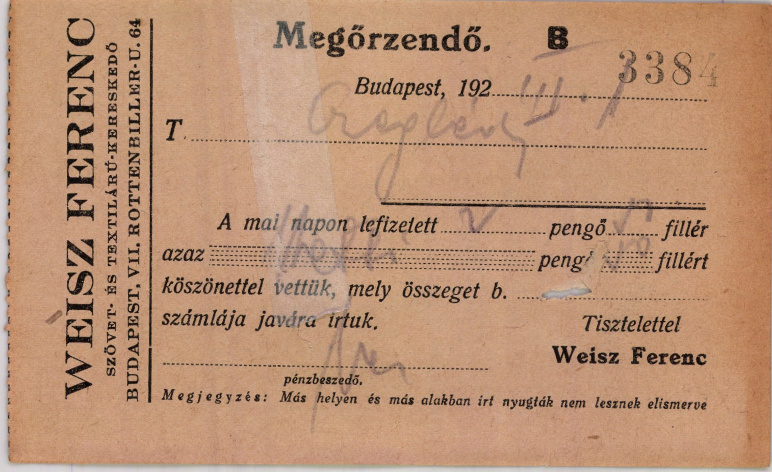 Weisz Ferenc szövet- és textilárú-kereskedő (Magyar Kereskedelmi és Vendéglátóipari Múzeum CC BY-NC-SA)