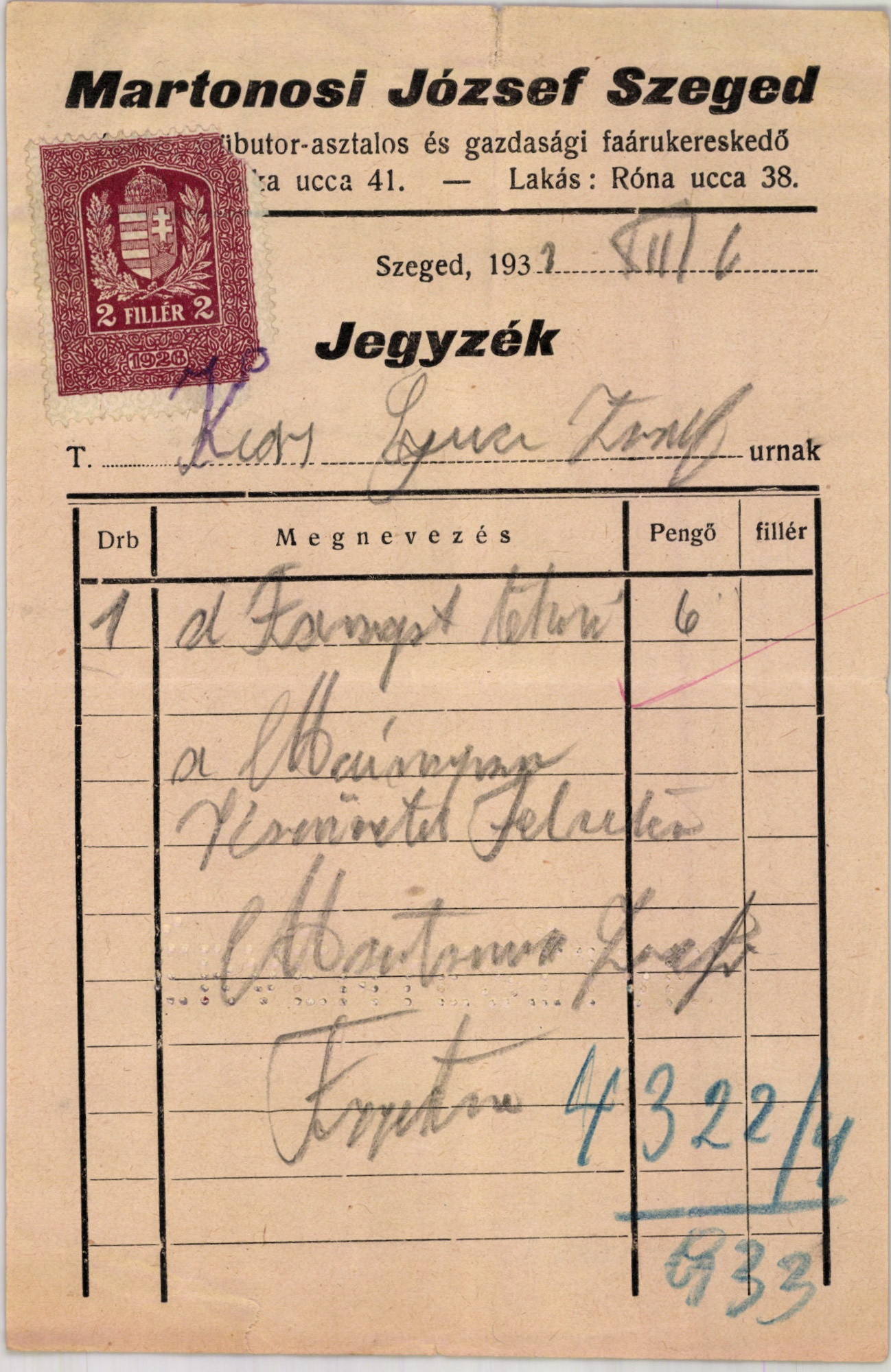 Martonosi József Műbutor-asztalos és gazdasági faárukereskedő (Magyar Kereskedelmi és Vendéglátóipari Múzeum CC BY-NC-SA)