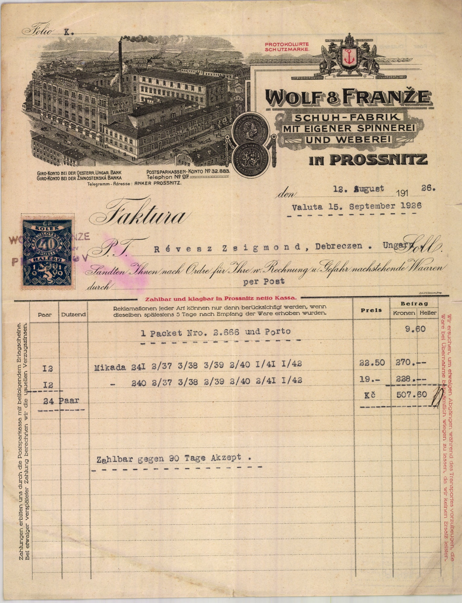 Wolf & Franže Schuh-Fabrik mit eigener spinnerei und weberei in Prossnitz (Magyar Kereskedelmi és Vendéglátóipari Múzeum CC BY-NC-SA)