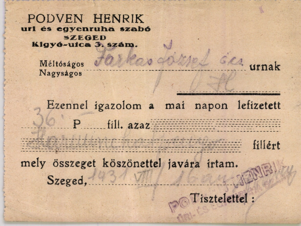 Podven Henrik uri és egyenruha szabó (Magyar Kereskedelmi és Vendéglátóipari Múzeum CC BY-NC-SA)