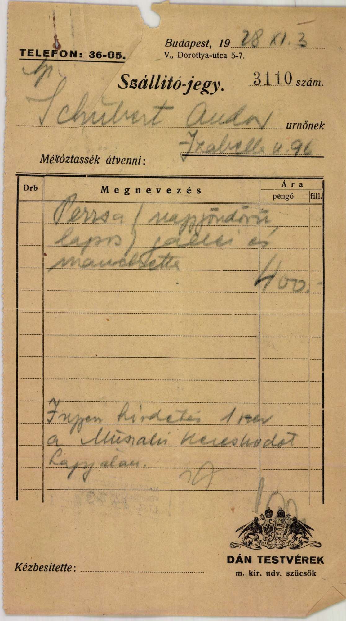 Dáns Testvérek m. kir. udv. szűcsök (Magyar Kereskedelmi és Vendéglátóipari Múzeum CC BY-NC-SA)