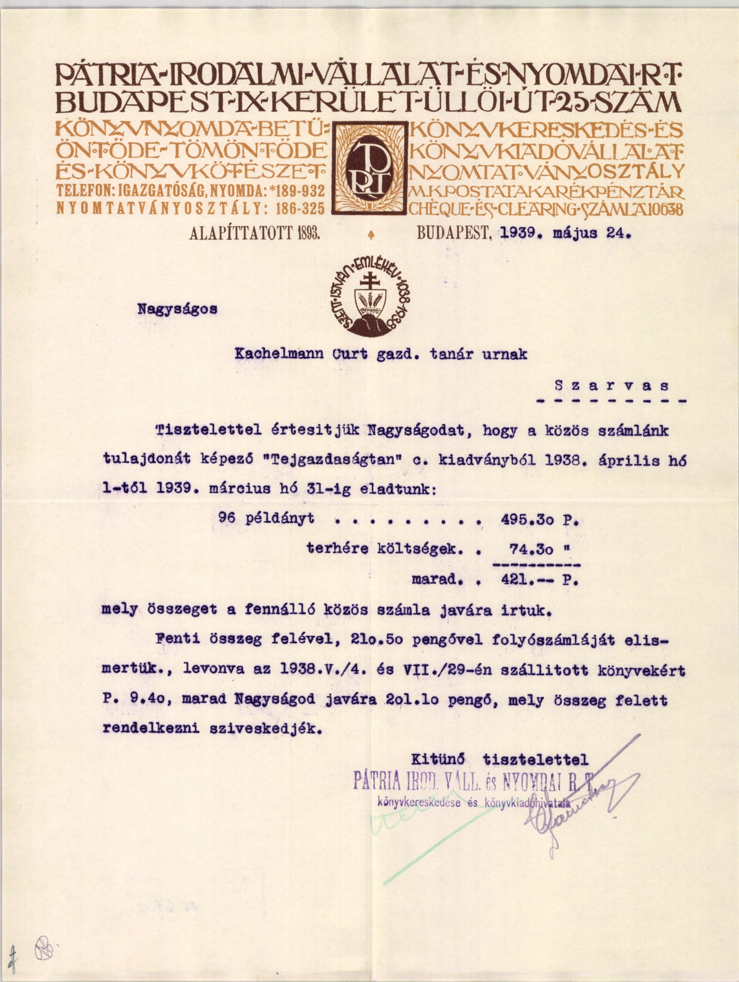 Pátria Irodalmi Vállalat- és Nyomda R. T. (Magyar Kereskedelmi és Vendéglátóipari Múzeum CC BY-NC-SA)
