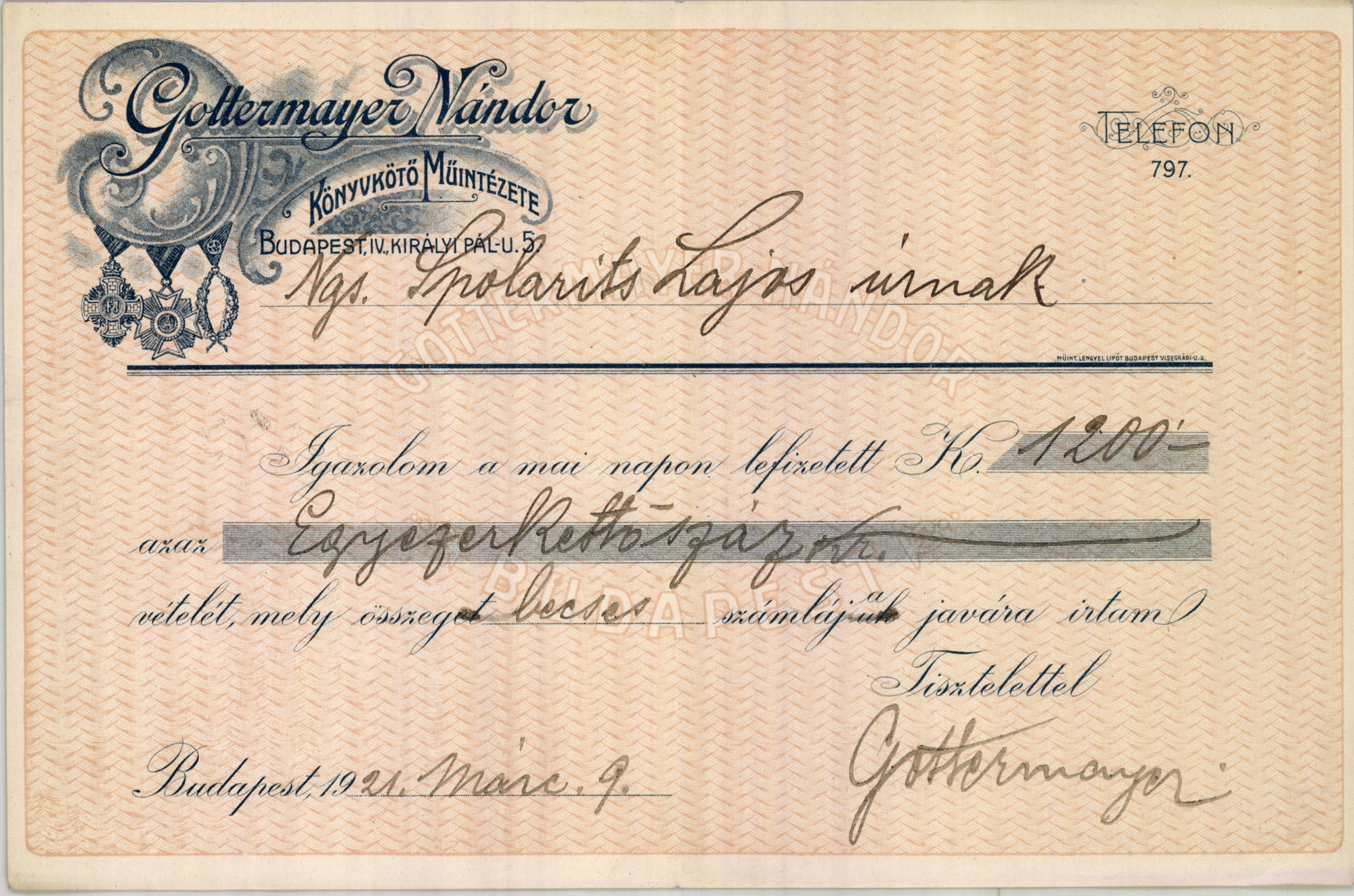Gottermayer Nándor Könyvkötő Műintézete (Magyar Kereskedelmi és Vendéglátóipari Múzeum CC BY-NC-SA)