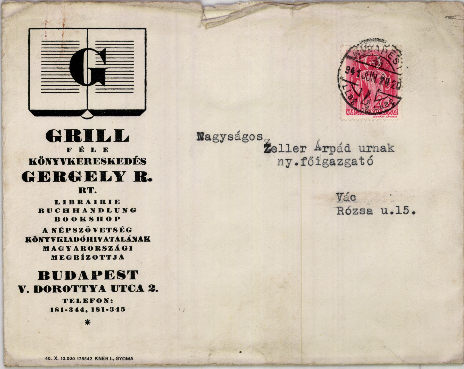 Grill féle könyvkereskedés Gergely R. Rt. (Magyar Kereskedelmi és Vendéglátóipari Múzeum CC BY-NC-SA)