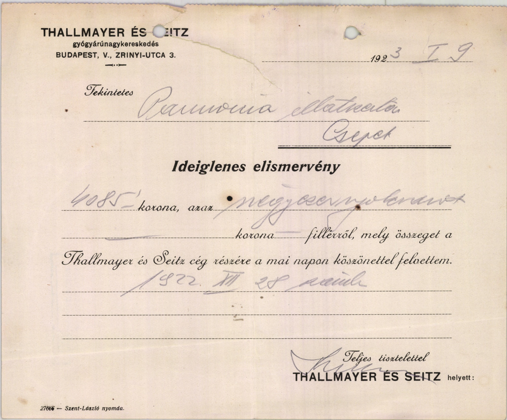 Thallmayer és Seitz gyógyárúnagykereskedés (Magyar Kereskedelmi és Vendéglátóipari Múzeum CC BY-NC-SA)