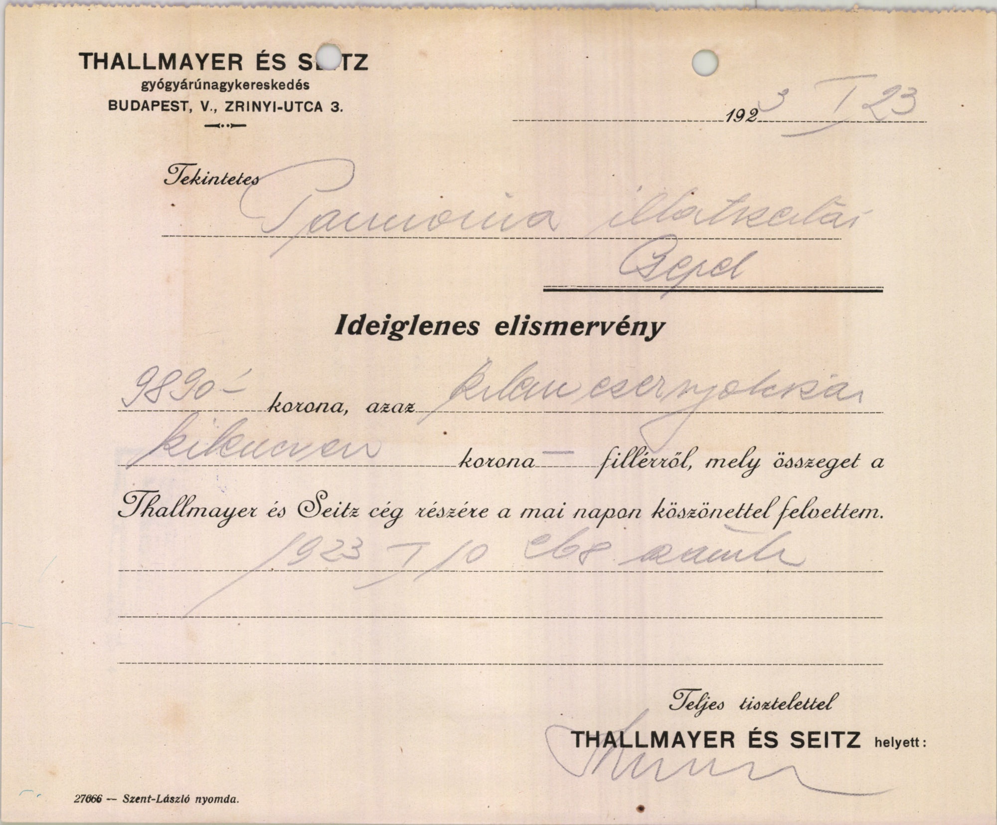Thallmayer és Sietz gyógyszerárúnagykereskedés (Magyar Kereskedelmi és Vendéglátóipari Múzeum CC BY-NC-SA)