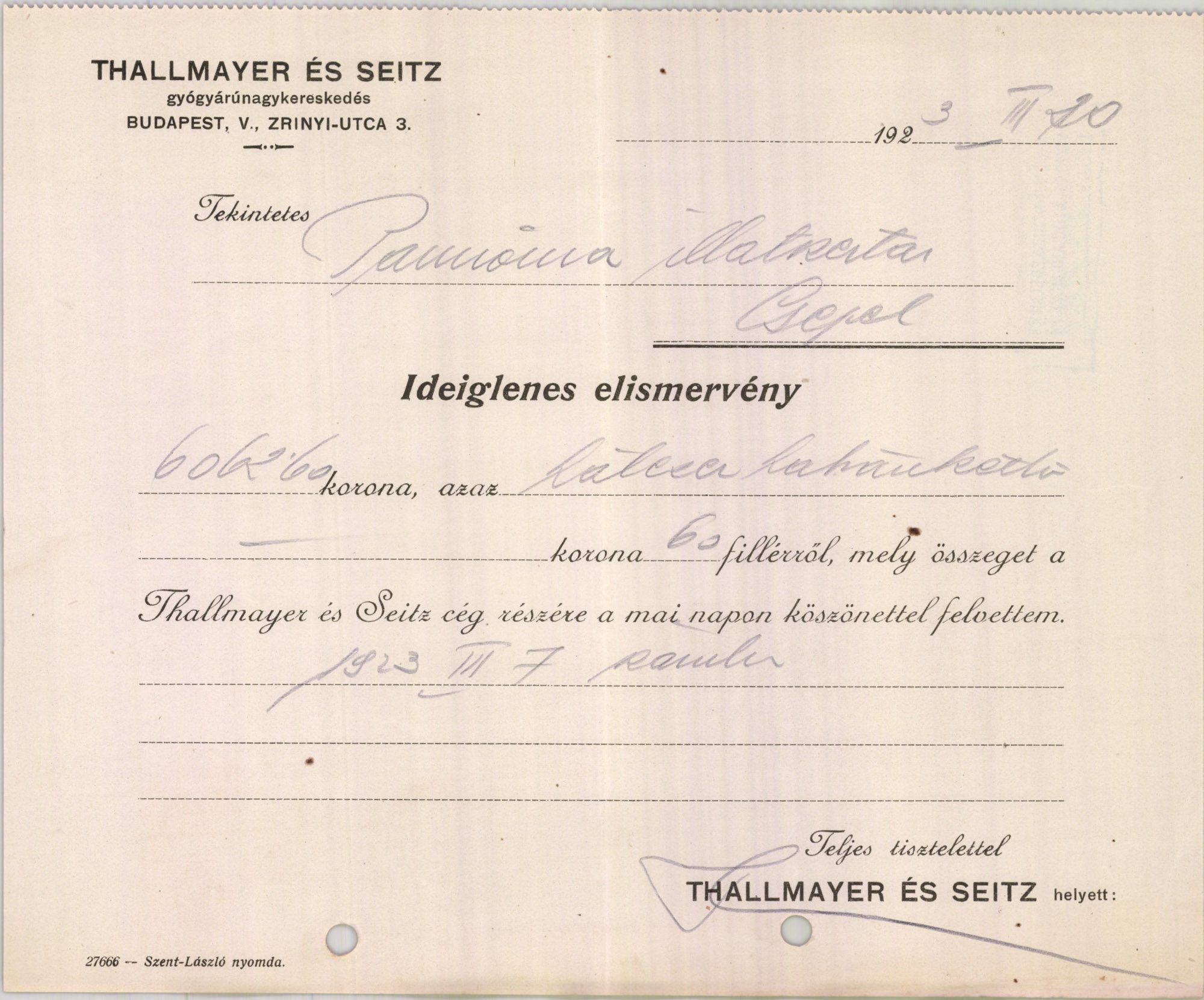 Thallmayer és Seitz gyógyárúnagykereskedés (Magyar Kereskedelmi és Vendéglátóipari Múzeum CC BY-NC-SA)