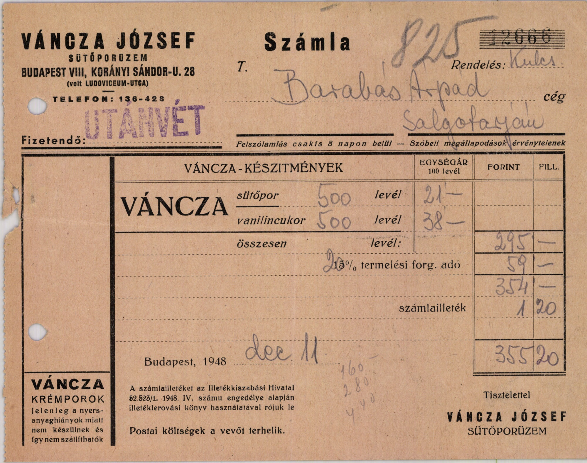 Váncza József sütőporüzem (Magyar Kereskedelmi és Vendéglátóipari Múzeum CC BY-NC-SA)