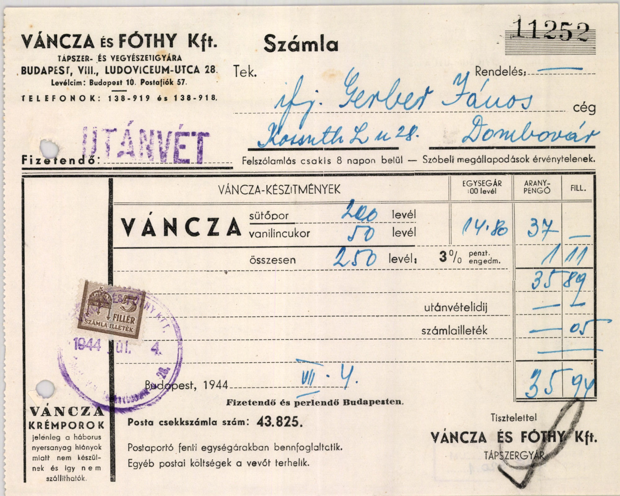 Váncza és Fóthy Kft. Tápszer- és Vegyészeti Gyára (Magyar Kereskedelmi és Vendéglátóipari Múzeum CC BY-NC-SA)