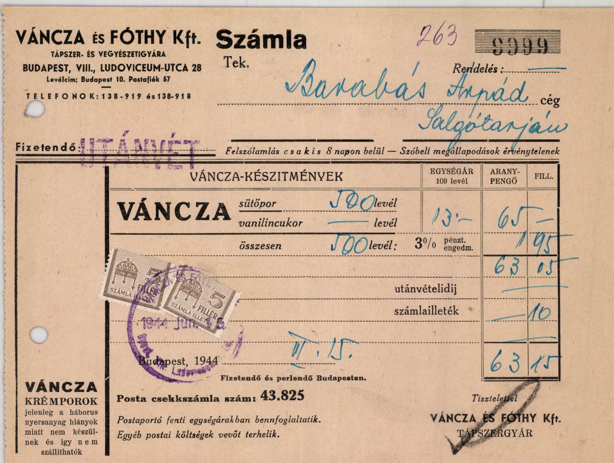 Váncza és Fóthy Kft. Tápszer- és Vegyészeti Gyára (Magyar Kereskedelmi és Vendéglátóipari Múzeum CC BY-NC-SA)