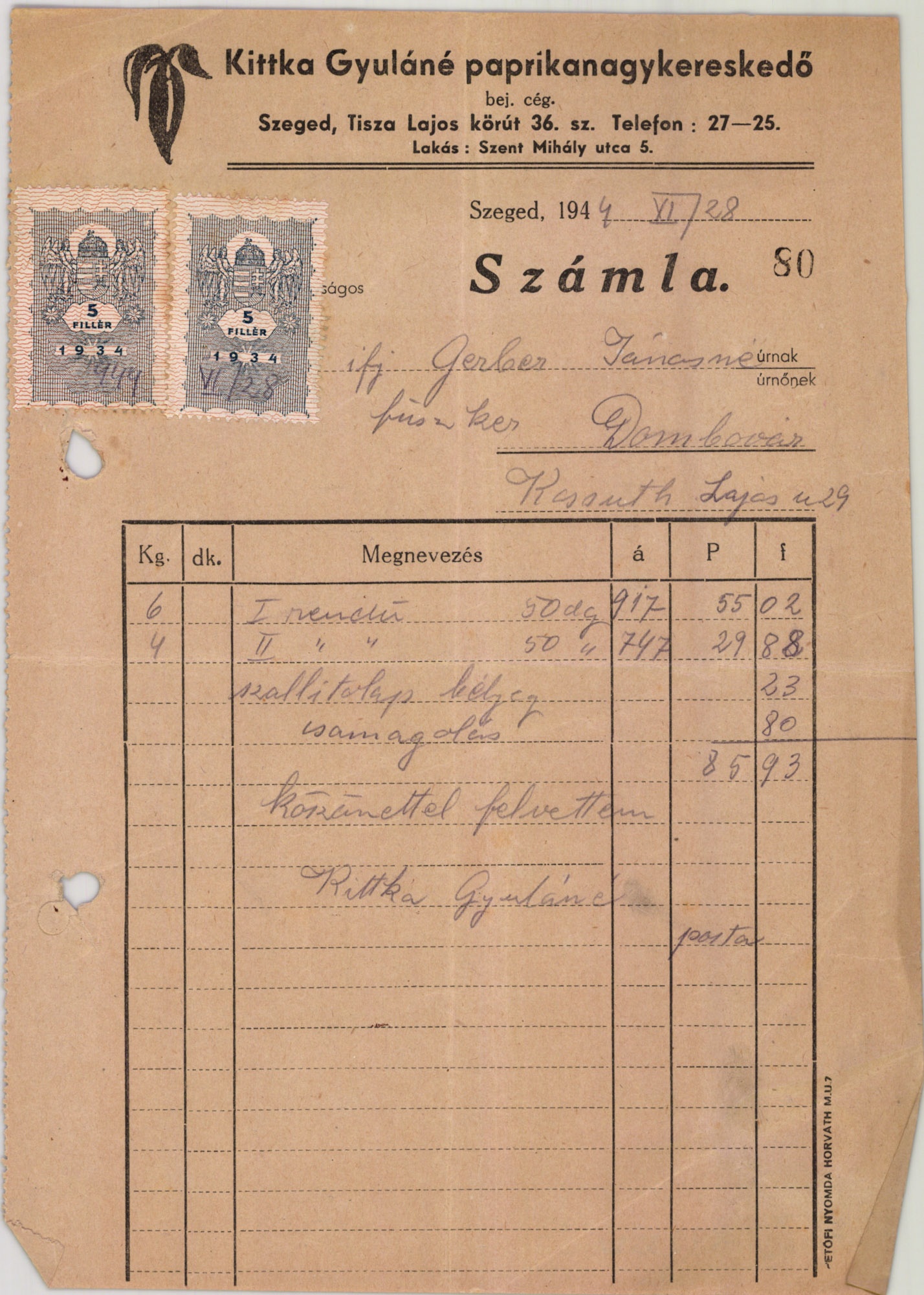 Kittka Gyuláné paprikanagykereskedő (Magyar Kereskedelmi és Vendéglátóipari Múzeum CC BY-NC-SA)
