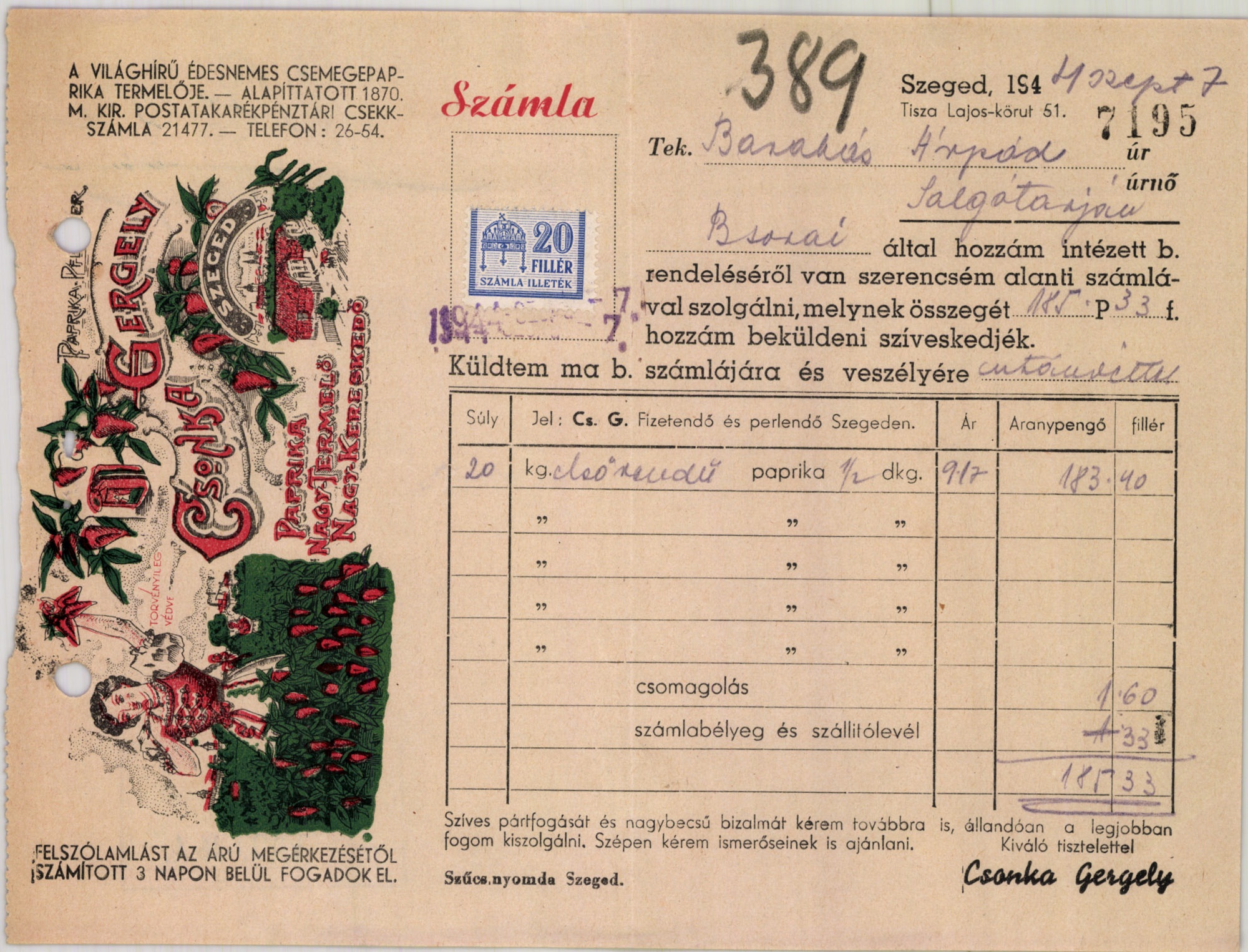 Csonka Gergely a világhírű édesnemes csemegepaprika termelője (Magyar Kereskedelmi és Vendéglátóipari Múzeum CC BY-NC-SA)