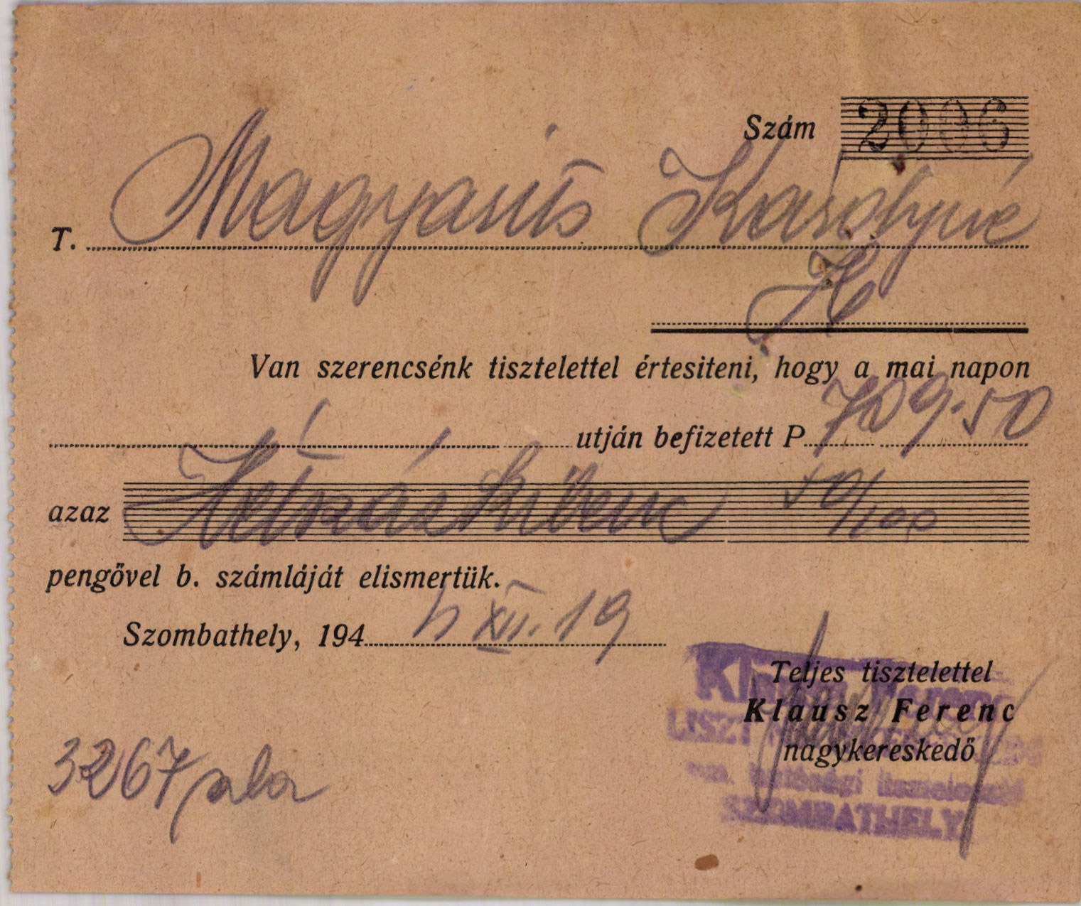 Klausz Ferenc fűszer-, csemege és lisztnagykereskedő (Magyar Kereskedelmi és Vendéglátóipari Múzeum CC BY-NC-SA)