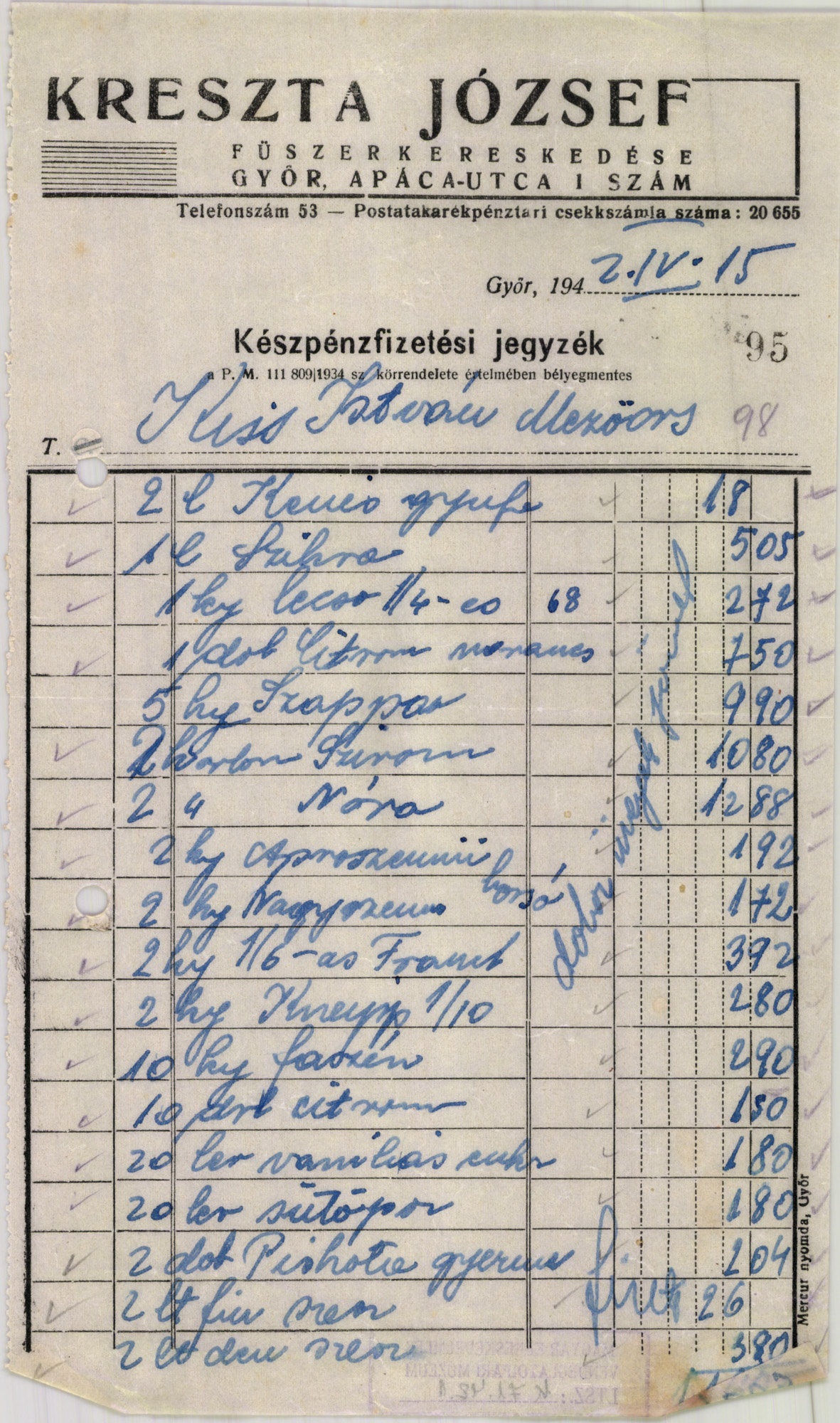 Kreszta József fűszerkereskedése (Magyar Kereskedelmi és Vendéglátóipari Múzeum CC BY-NC-SA)