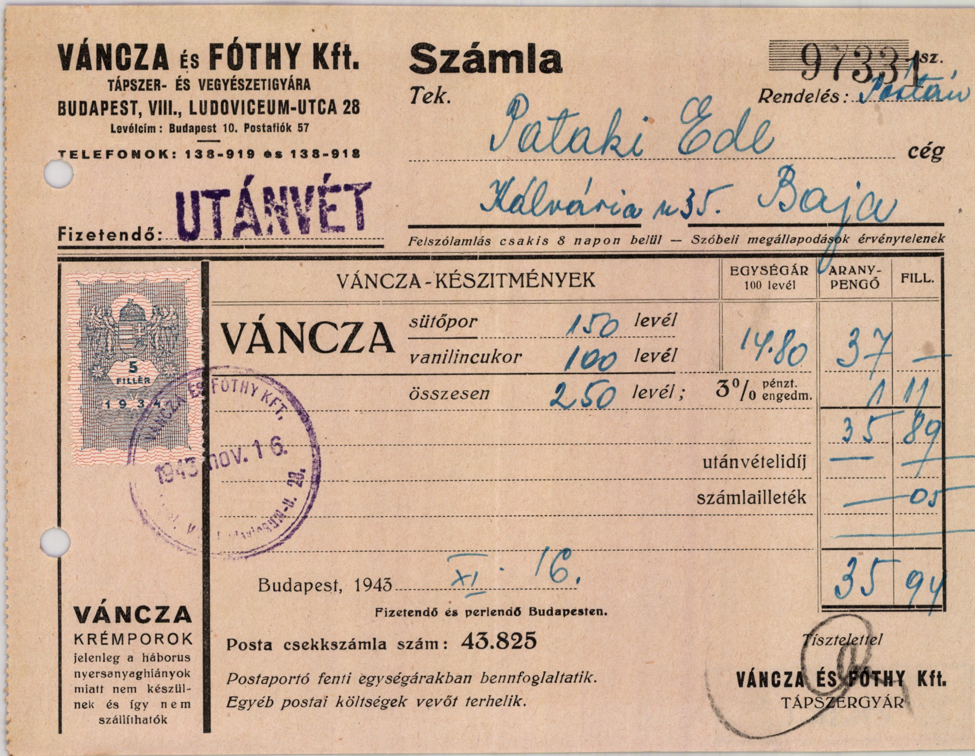 Váncza és Fóthy Kft. Tápszer- és vegyészeti gyára (Magyar Kereskedelmi és Vendéglátóipari Múzeum CC BY-NC-SA)