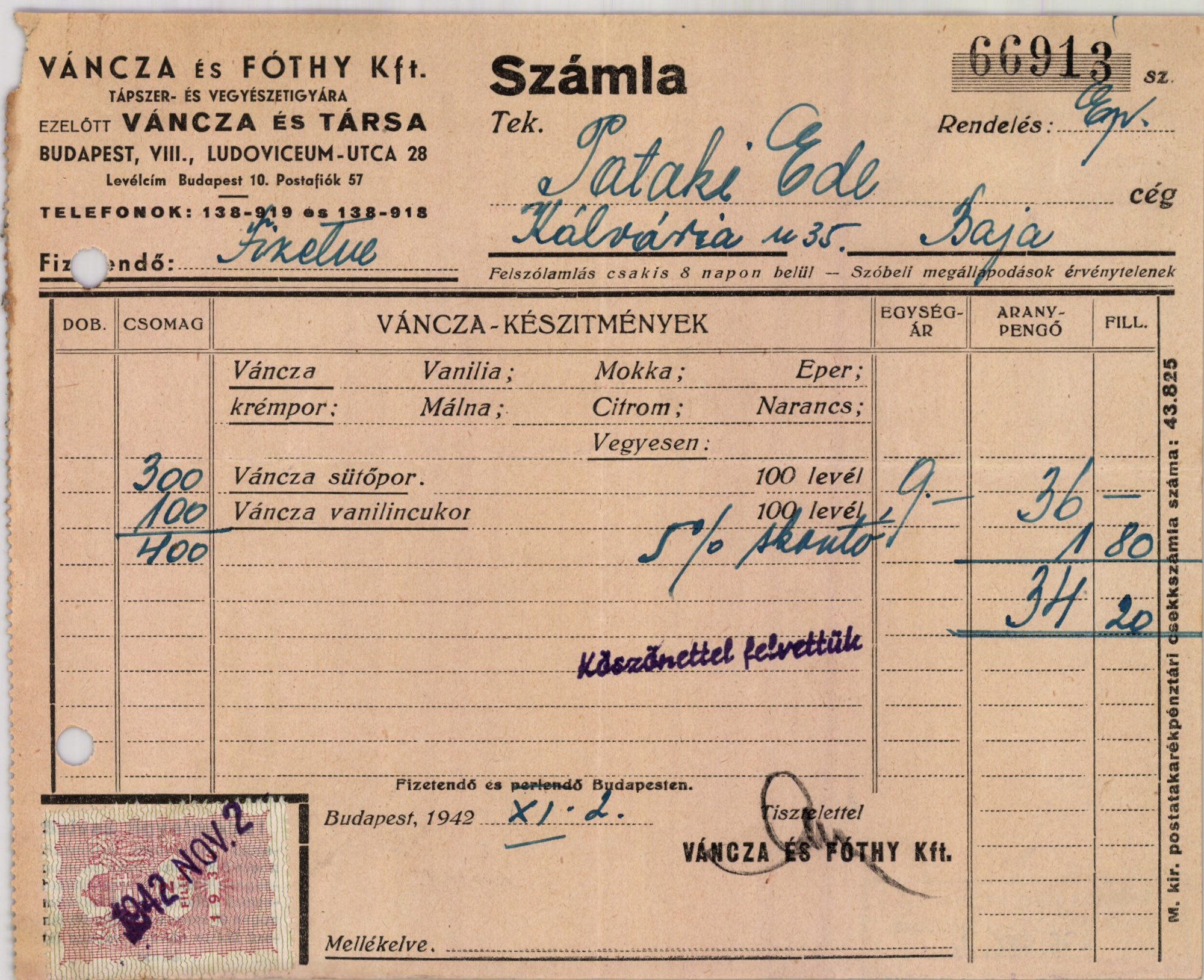 Váncza és Fóthy Kft. Tápszer- és vegyészeti gyára Ezelőtt Váncza és Társa (Magyar Kereskedelmi és Vendéglátóipari Múzeum CC BY-NC-SA)