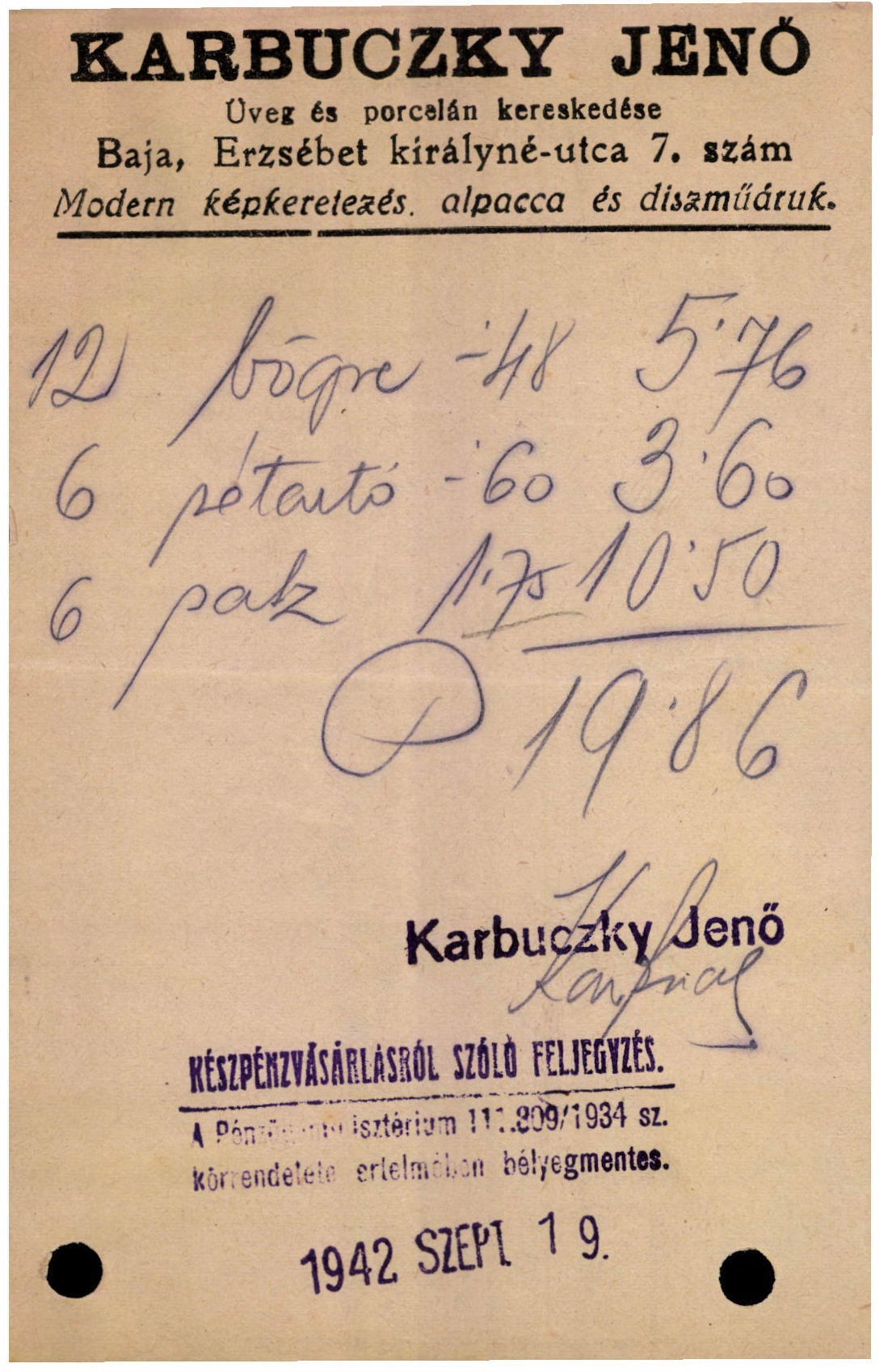 Karbuczky Jenő üveg és porcelán kereskedése (Magyar Kereskedelmi és Vendéglátóipari Múzeum CC BY-NC-SA)