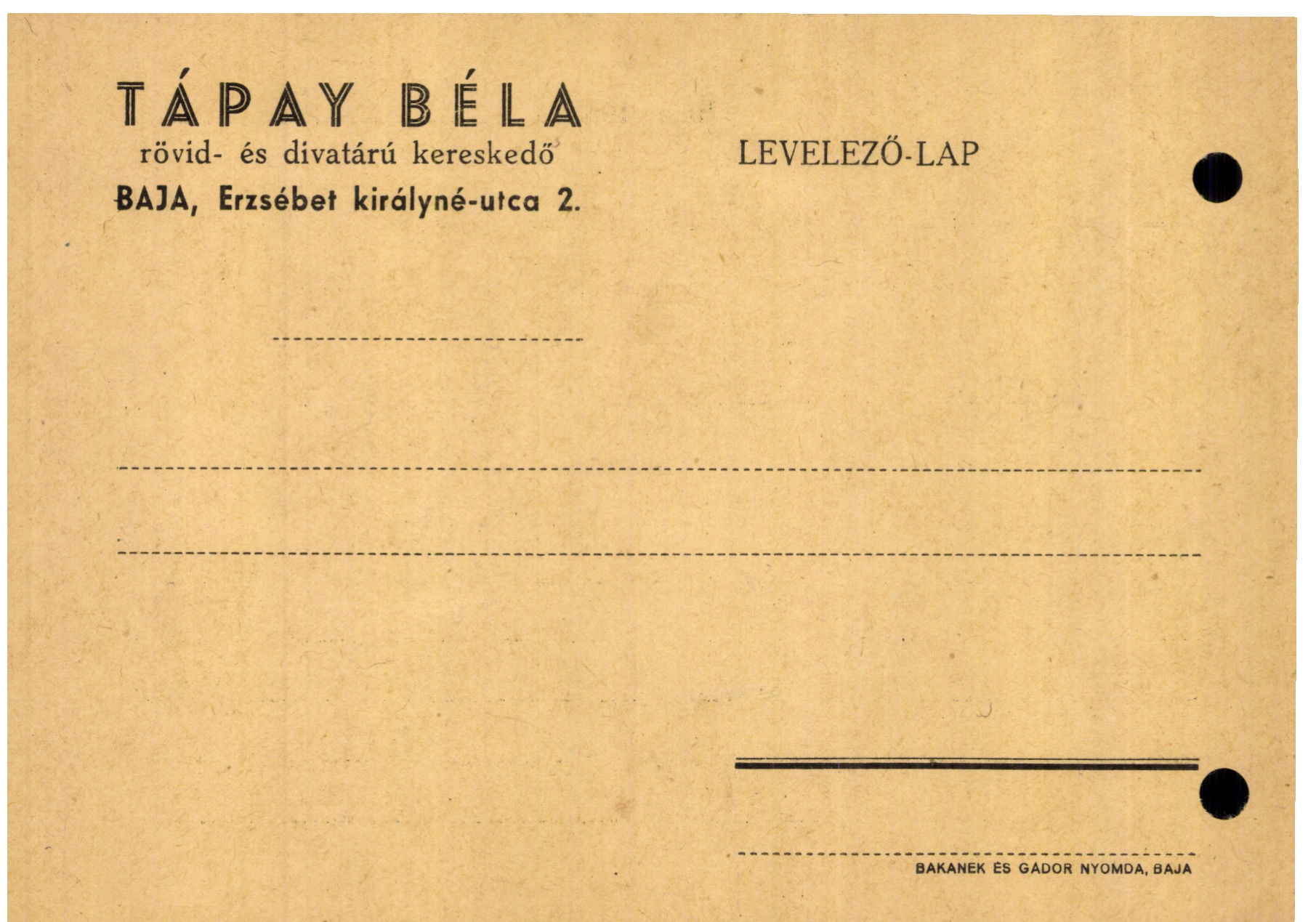 Tápay Béla rövid- és divatárú kereskedő (Magyar Kereskedelmi és Vendéglátóipari Múzeum CC BY-NC-SA)