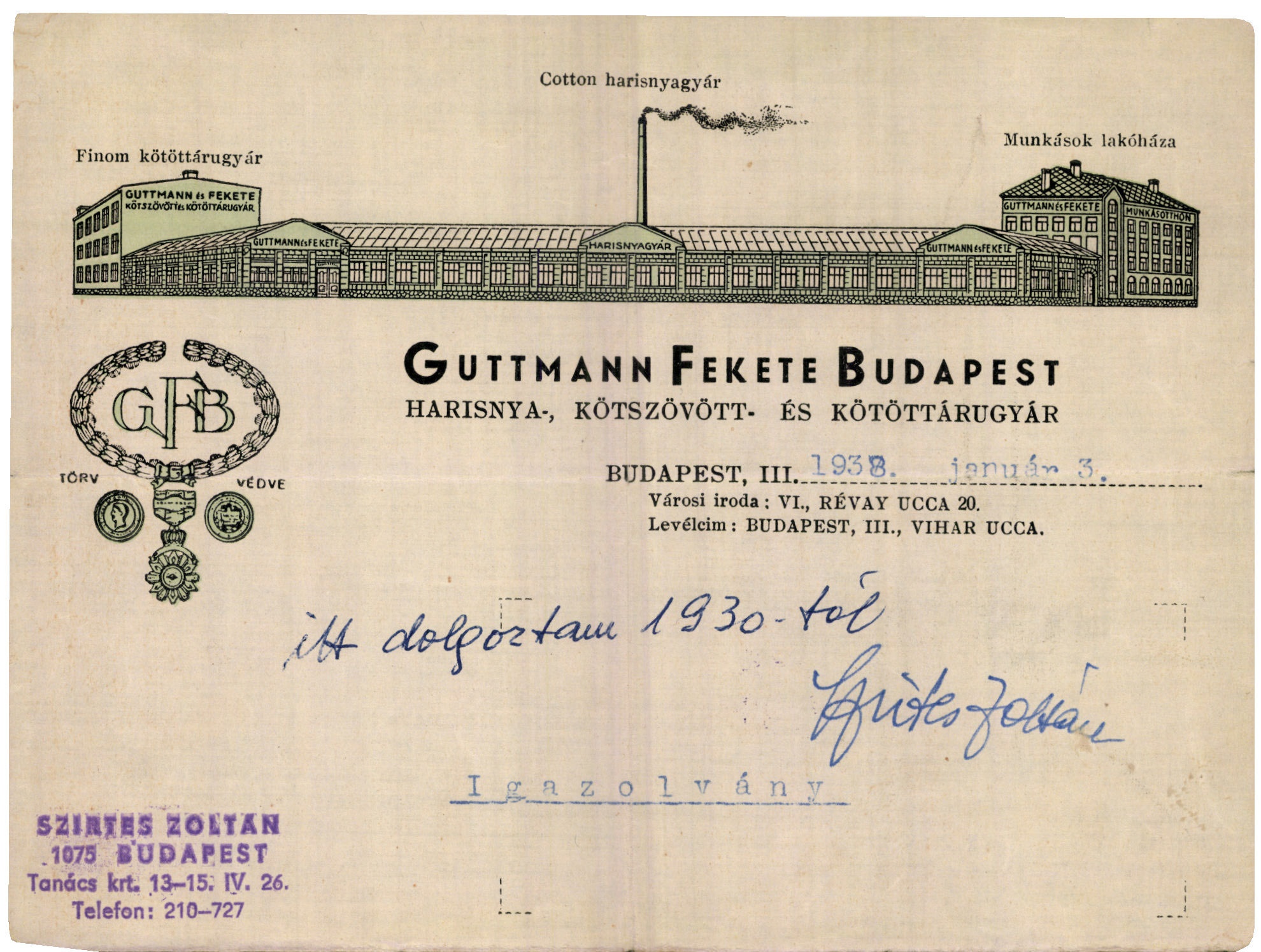Guttmann Fekete Budapest harisnya-, kötszövött- és kötöttárugyár (Magyar Kereskedelmi és Vendéglátóipari Múzeum CC BY-NC-SA)