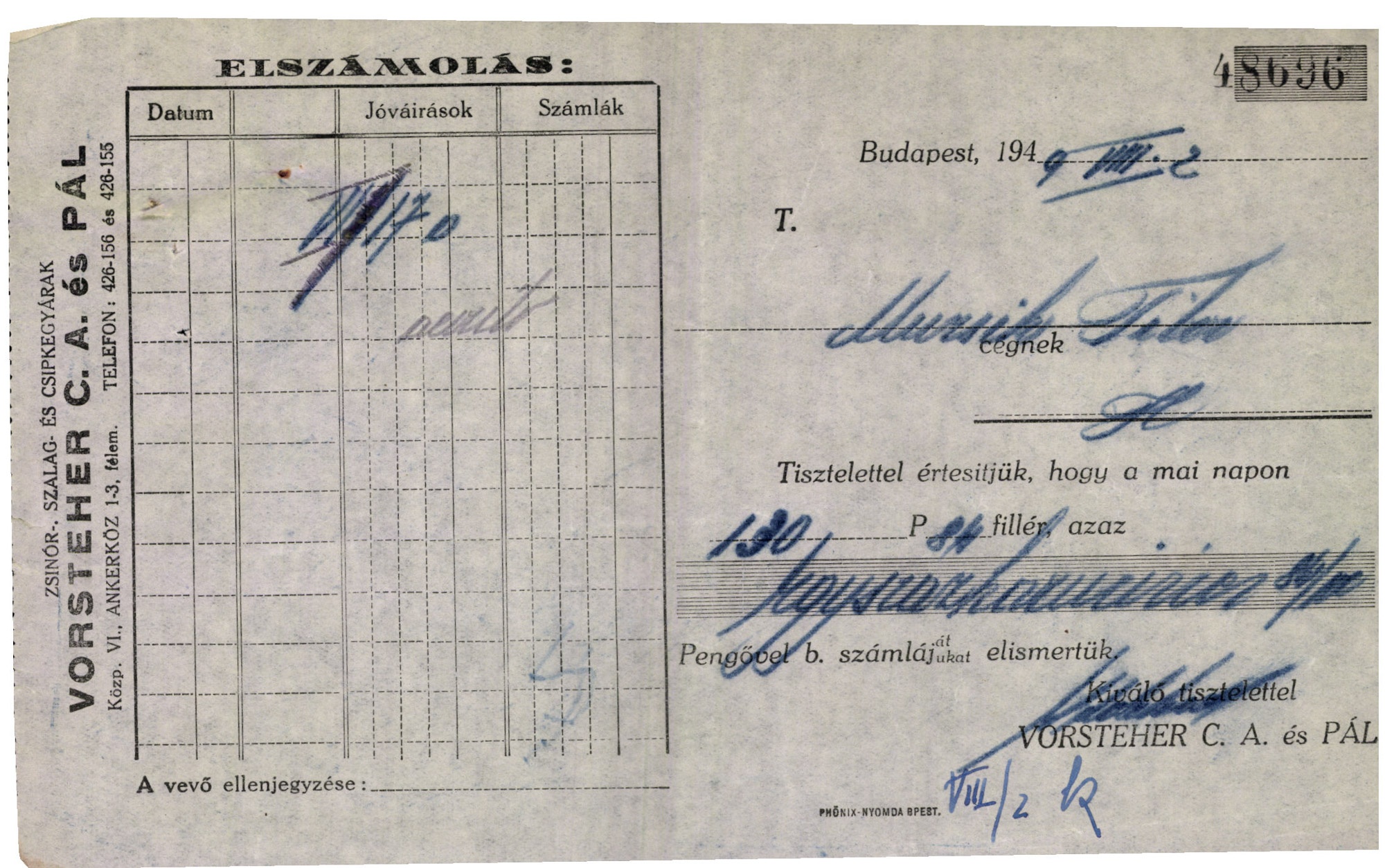 Vorsteher C. A. és Pál zsinór-, szalag- és csipkegyárak (Magyar Kereskedelmi és Vendéglátóipari Múzeum CC BY-NC-SA)