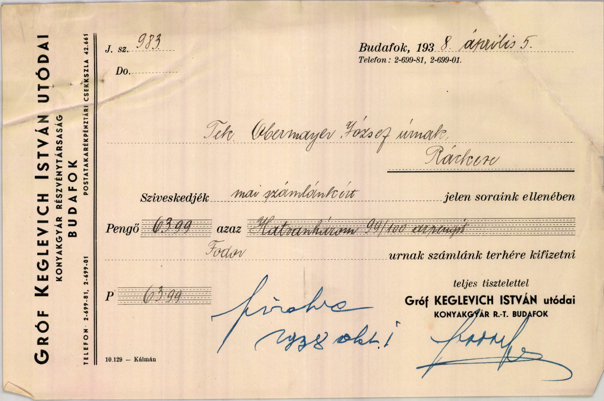 Gróf Keglevich István utódai Részvénytársaság (Magyar Kereskedelmi és Vendéglátóipari Múzeum CC BY-NC-SA)