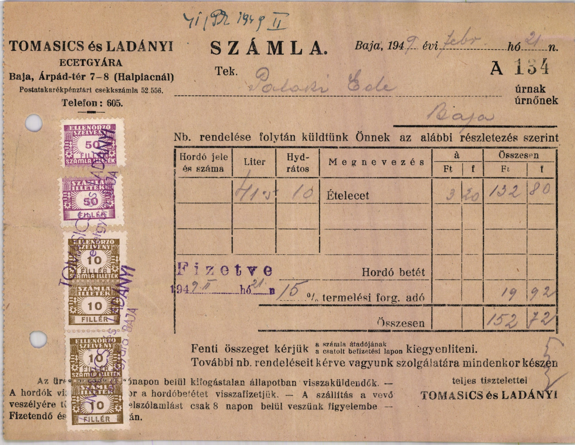 Tomasics és Ladányi ecetgyára (Magyar Kereskedelmi és Vendéglátóipari Múzeum CC BY-NC-SA)