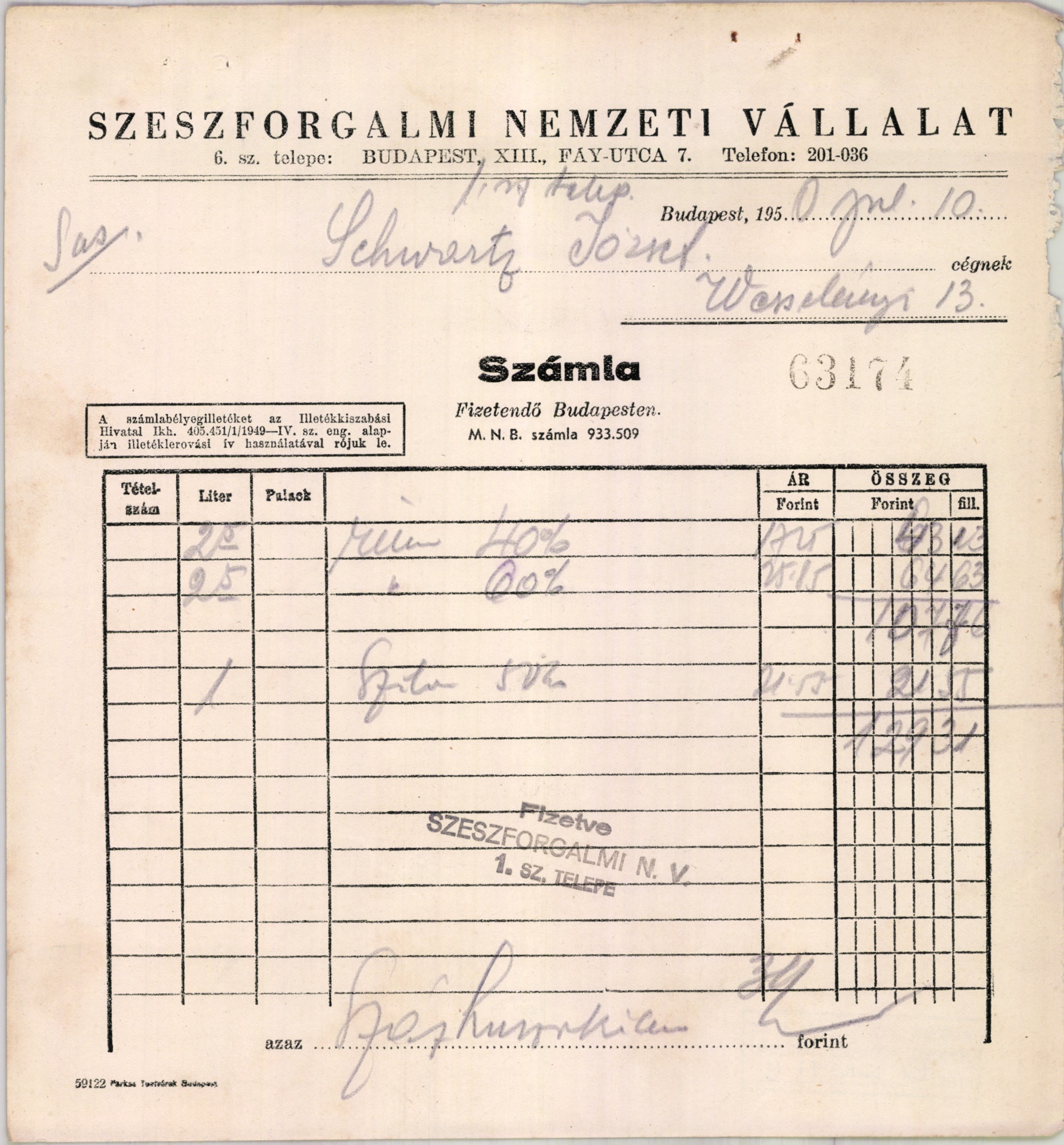Szeszforgalmi Nemzeti Vállalat 6. sz. telepe (Magyar Kereskedelmi és Vendéglátóipari Múzeum CC BY-NC-SA)