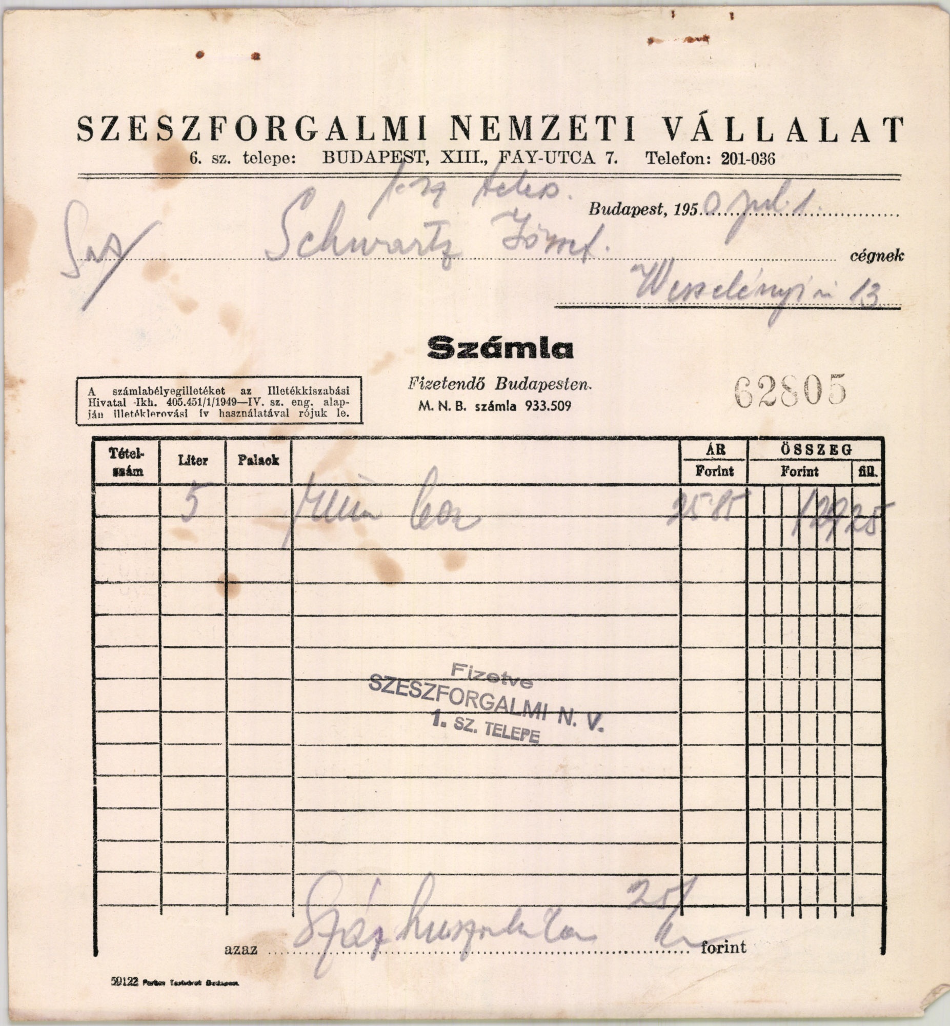 Szeszforgalmi Nemzeti Vállalat 6. sz. telepe (Magyar Kereskedelmi és Vendéglátóipari Múzeum CC BY-NC-SA)