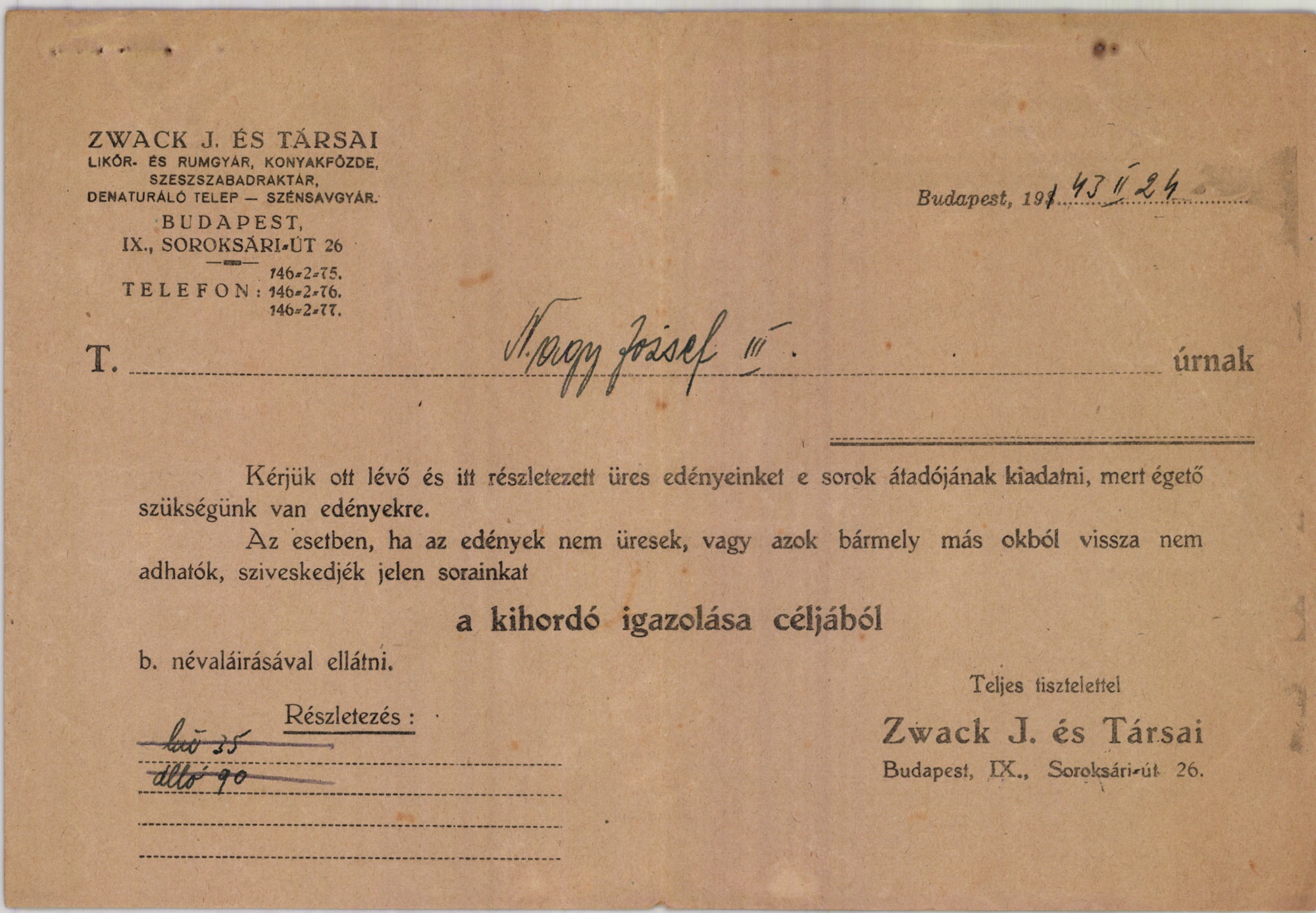 Zwack J. és Társai likőr- és rumgyár, konyakfőzde, szeszszabadraktár (Magyar Kereskedelmi és Vendéglátóipari Múzeum CC BY-NC-SA)