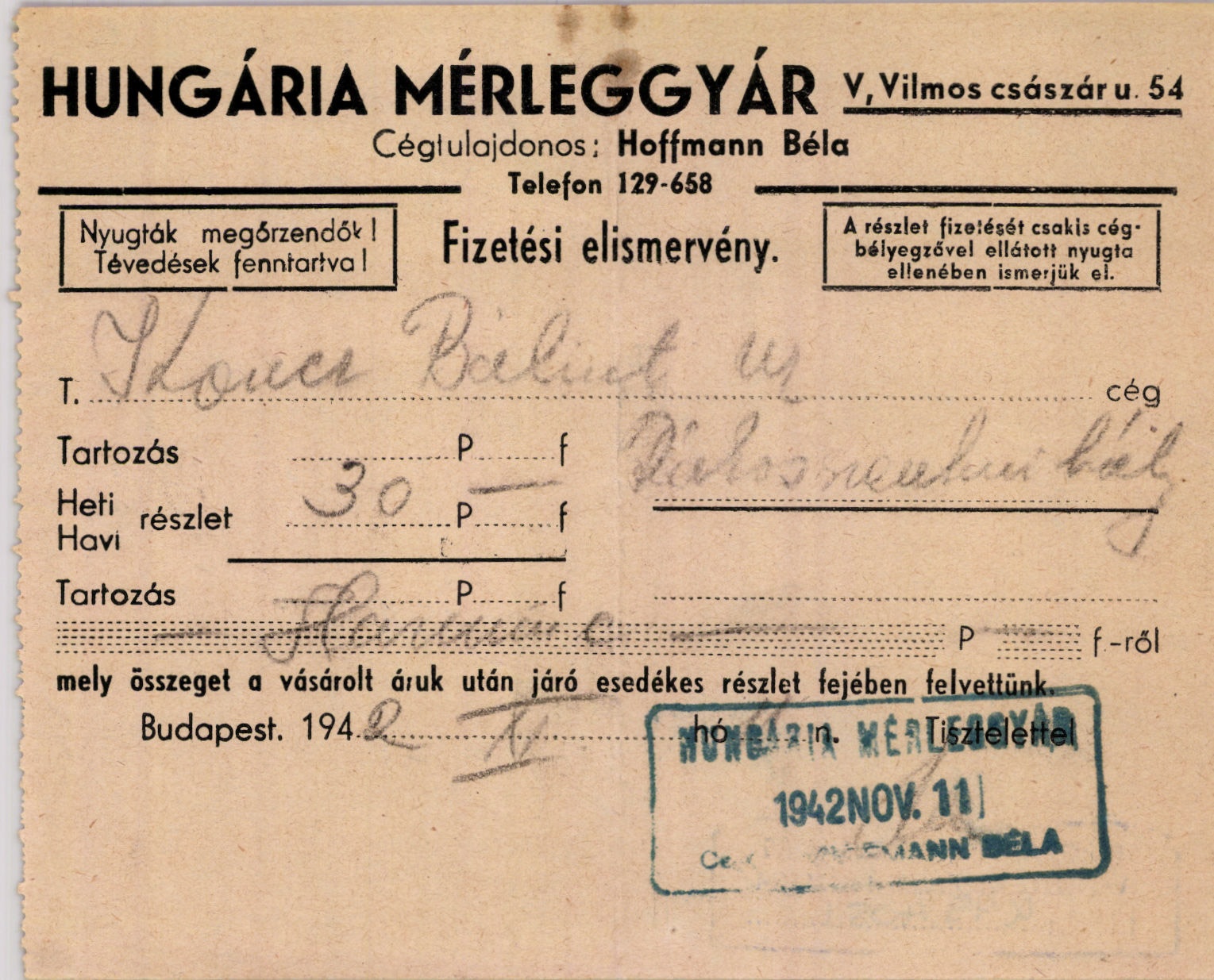 Hungária Mérleggyár Cégtulajdonos: Hoffmann Béla (Magyar Kereskedelmi és Vendéglátóipari Múzeum CC BY-NC-SA)