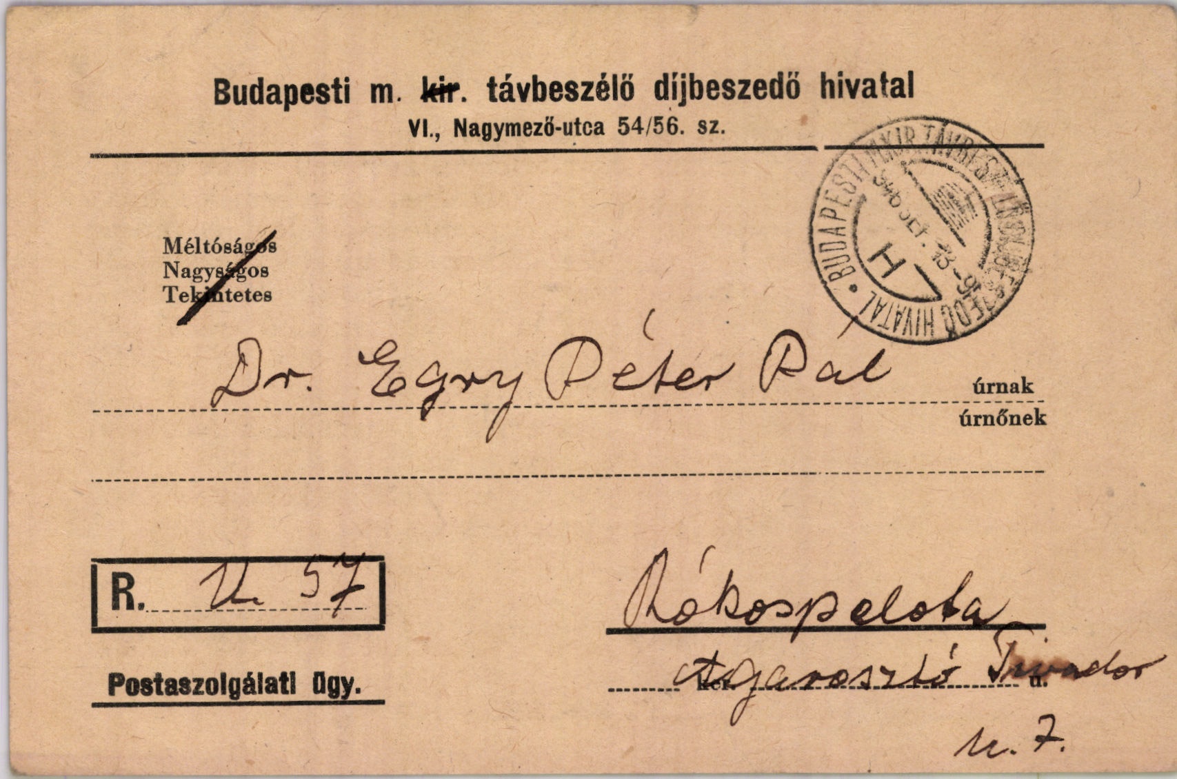 Budapesti m. távbeszélő díjbeszedő hivatal (Magyar Kereskedelmi és Vendéglátóipari Múzeum CC BY-NC-SA)