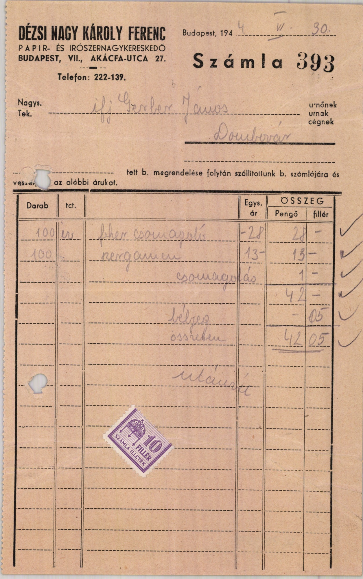 Dézsi Nagy Károly Ferenc papír- és írószernagykereskedő (Magyar Kereskedelmi és Vendéglátóipari Múzeum CC BY-NC-SA)