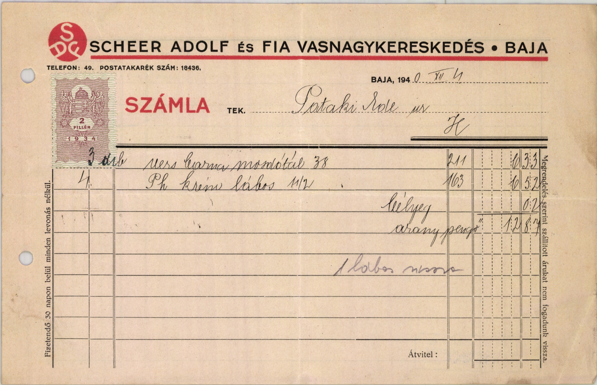 Scheer Adolf és Fiai vasnagykereskedés (Magyar Kereskedelmi és Vendéglátóipari Múzeum CC BY-NC-SA)
