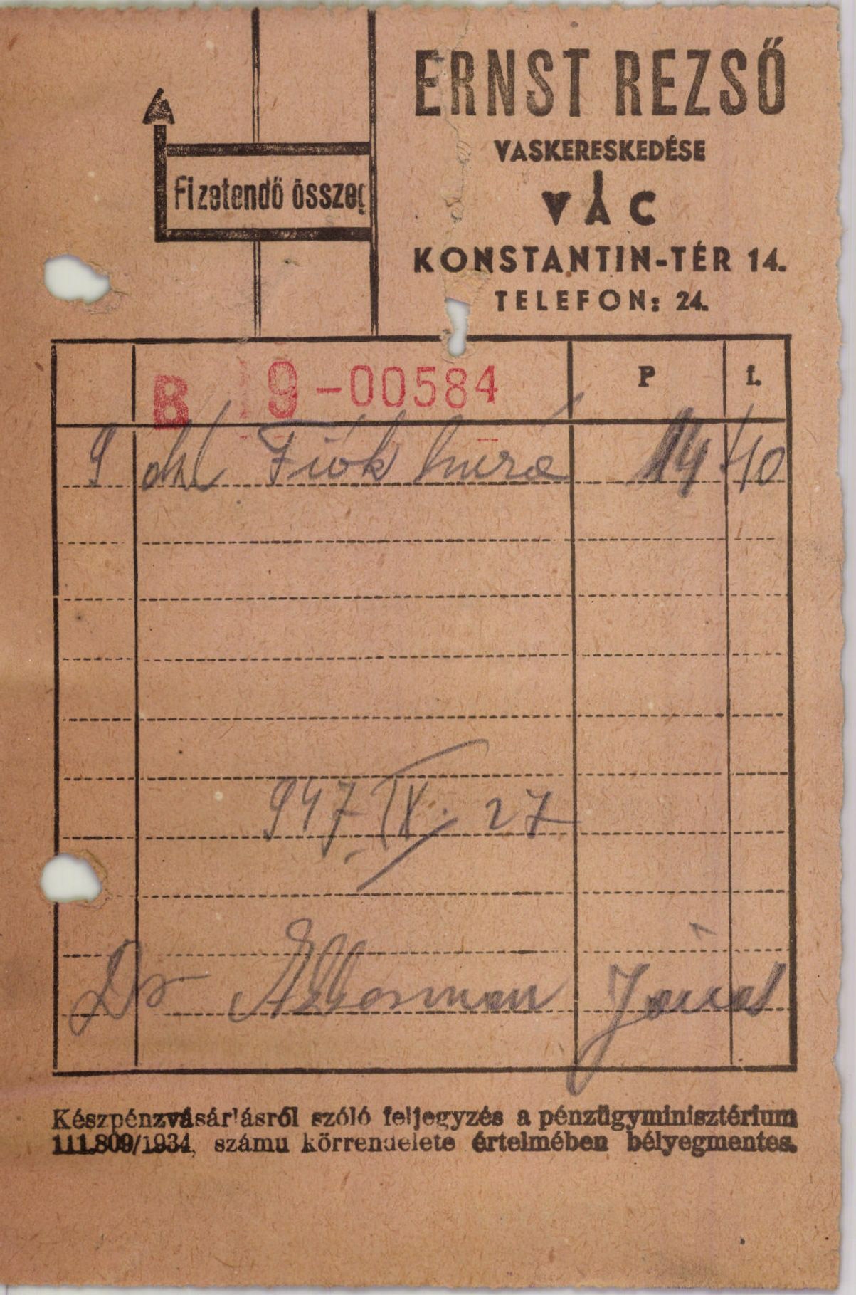 Ernst Rezső vaskereskedő (Magyar Kereskedelmi és Vendéglátóipari Múzeum CC BY-NC-SA)