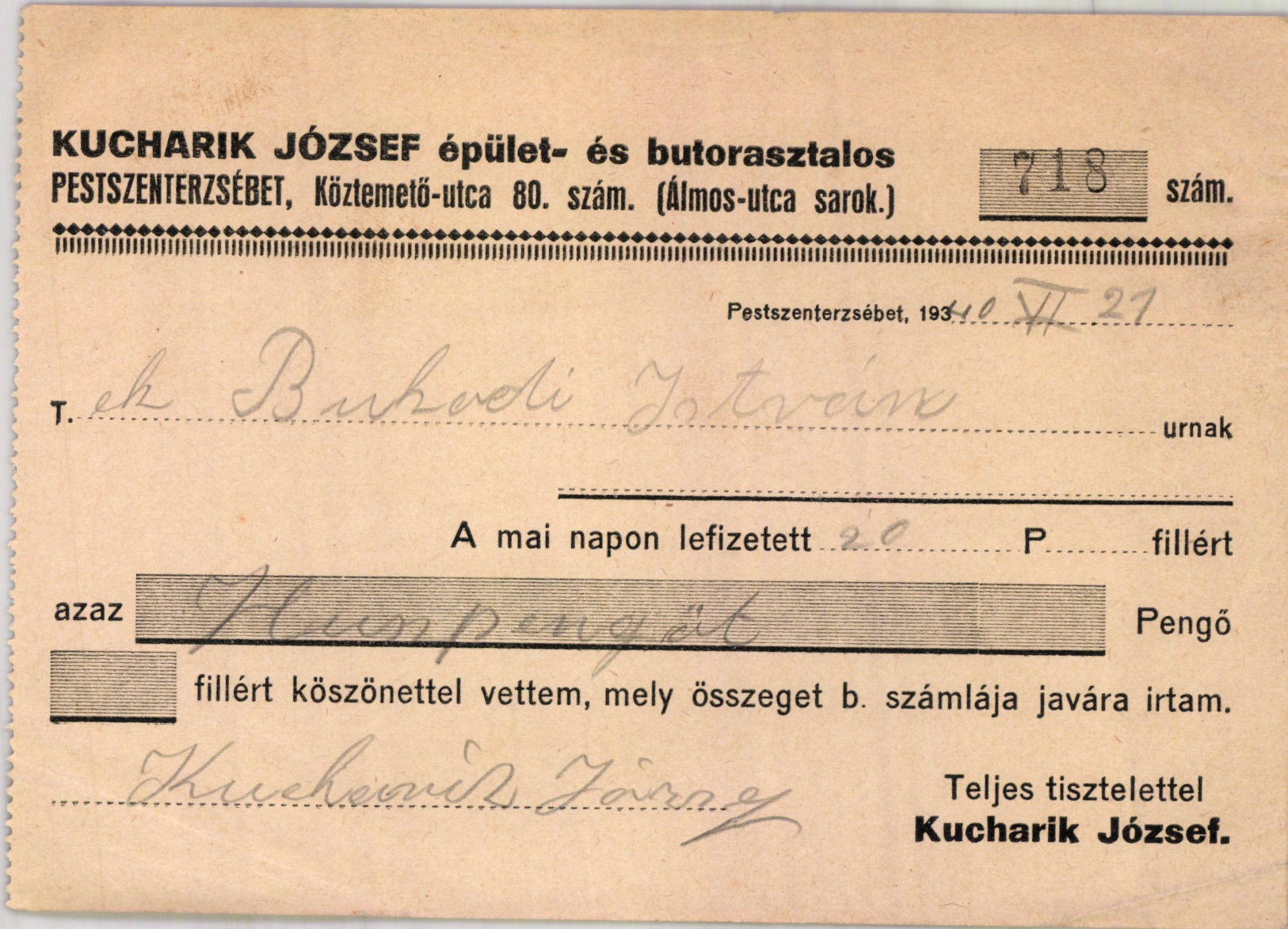 Kucharik József épület- és butorasztalos (Magyar Kereskedelmi és Vendéglátóipari Múzeum CC BY-NC-SA)