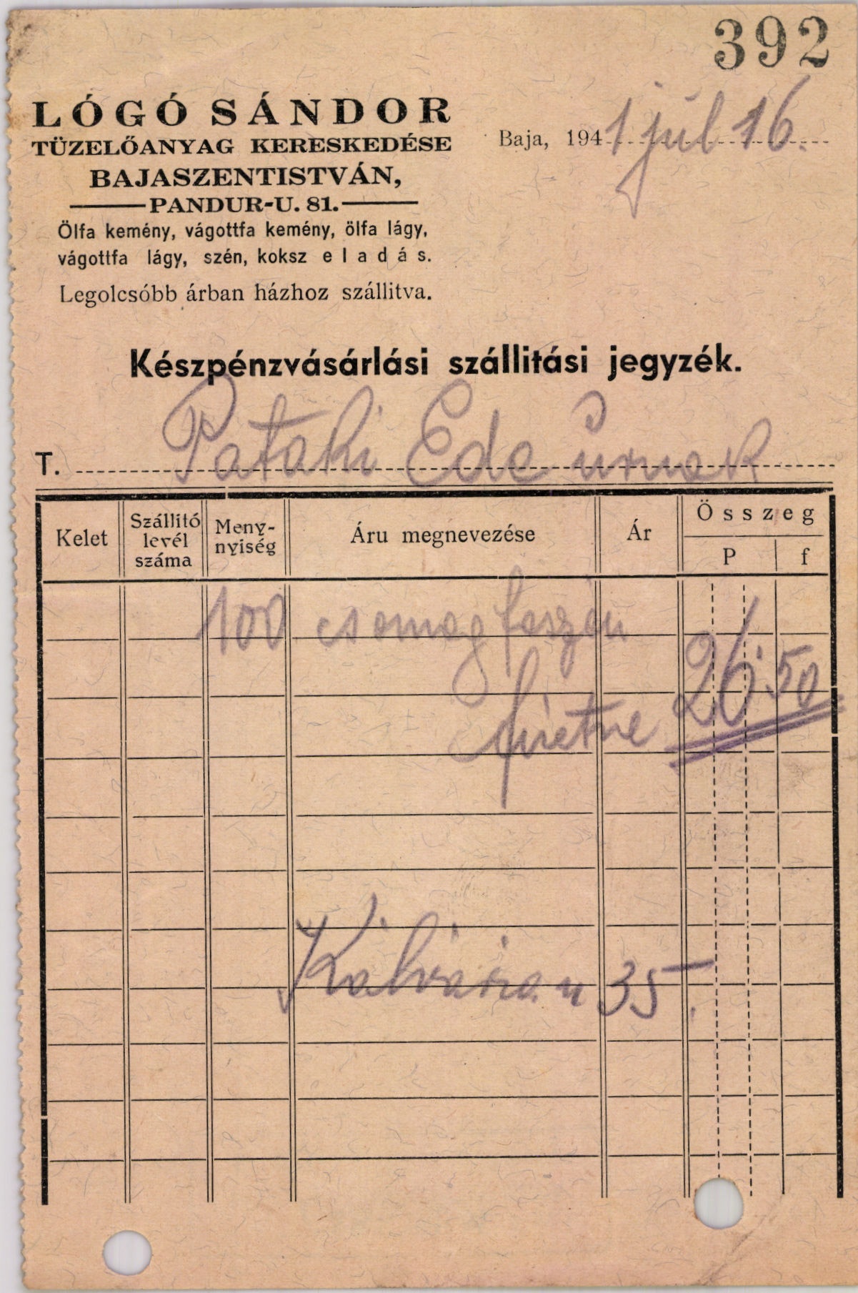Lógó Sándor tüzelőanyag kereskedése (Magyar Kereskedelmi és Vendéglátóipari Múzeum CC BY-NC-SA)