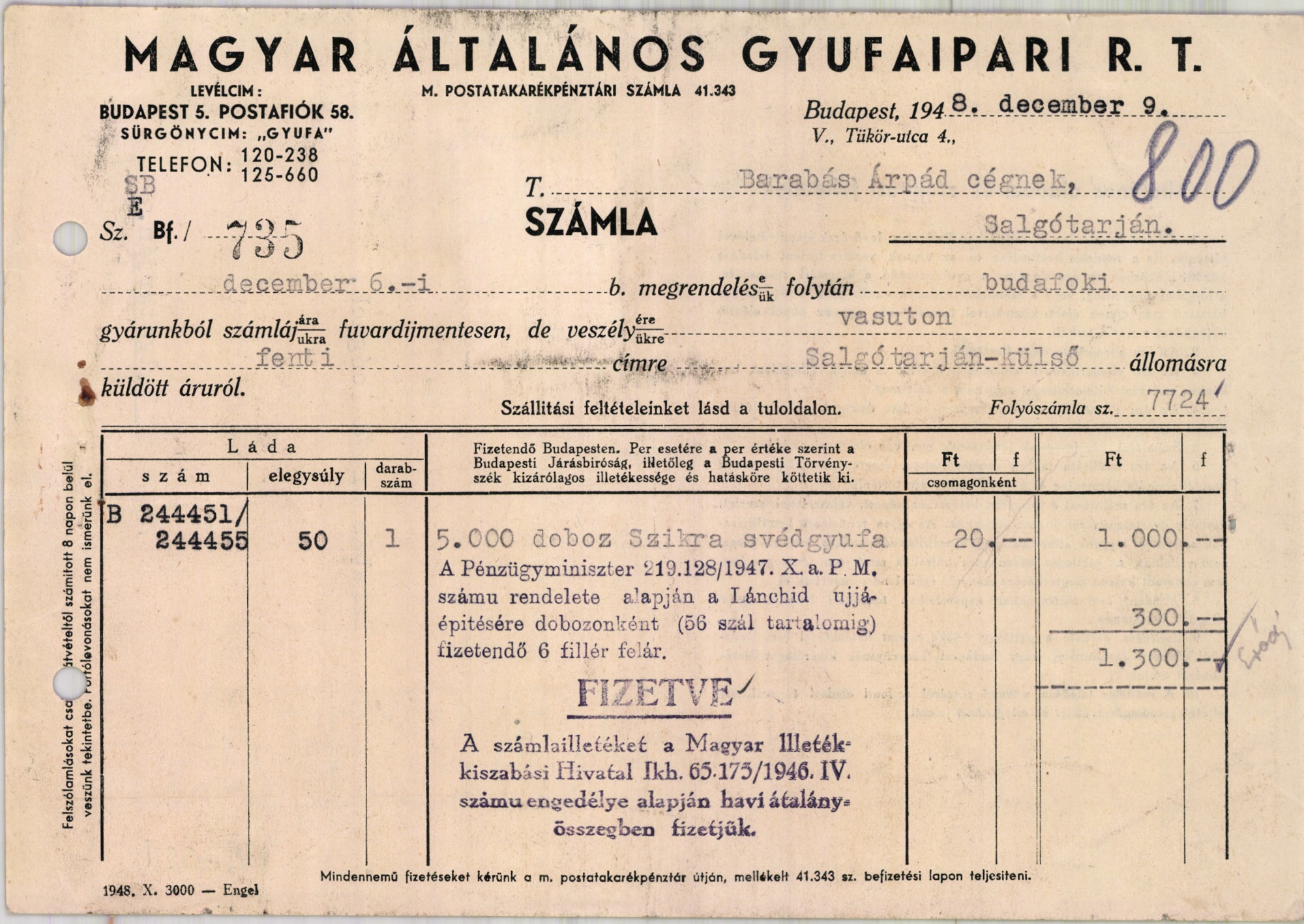 Magyar Általános Gyufaipari R. T. (Magyar Kereskedelmi és Vendéglátóipari Múzeum CC BY-NC-SA)