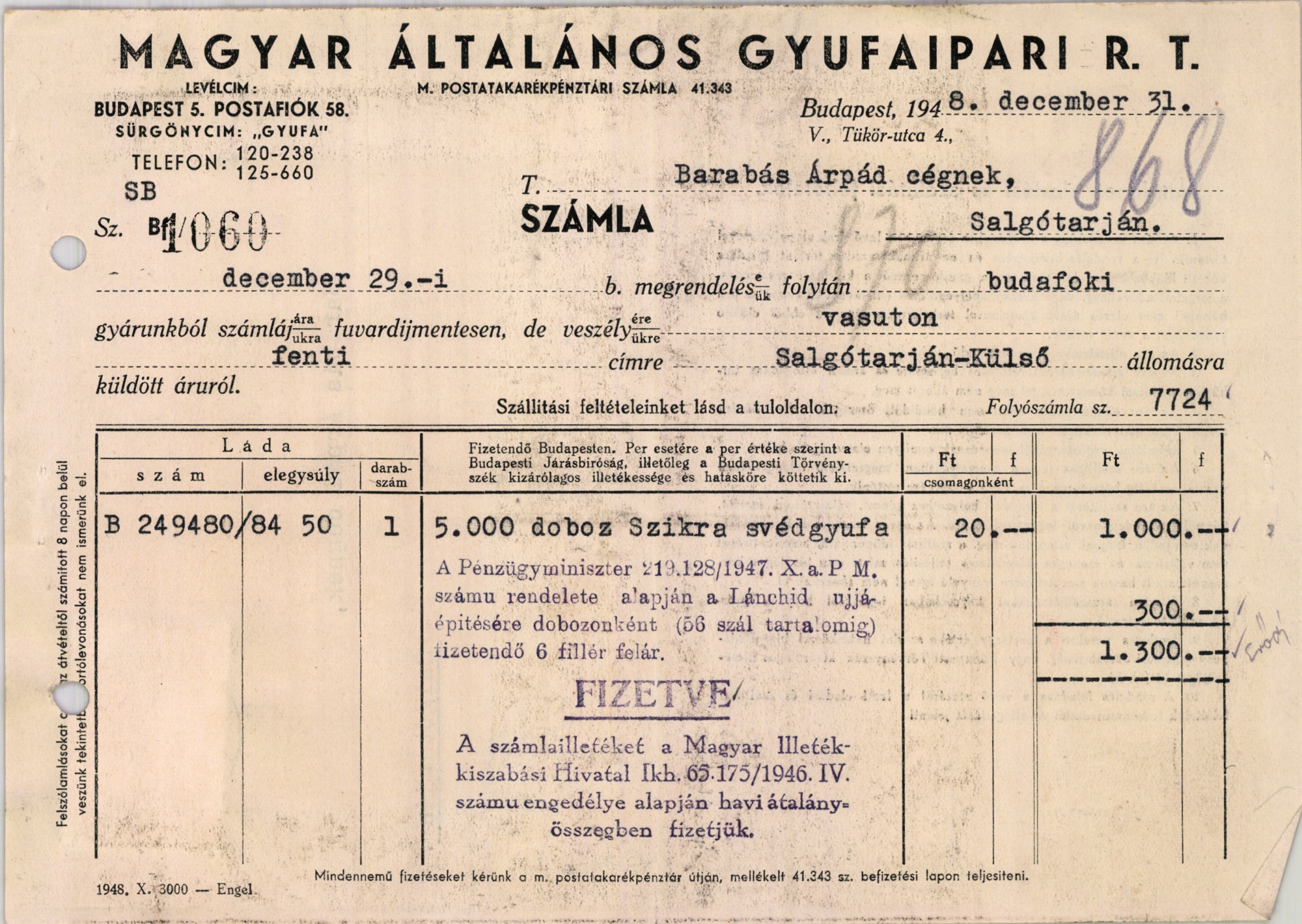 Magyar Általános Gyufaipari R. T. (Magyar Kereskedelmi és Vendéglátóipari Múzeum CC BY-NC-SA)