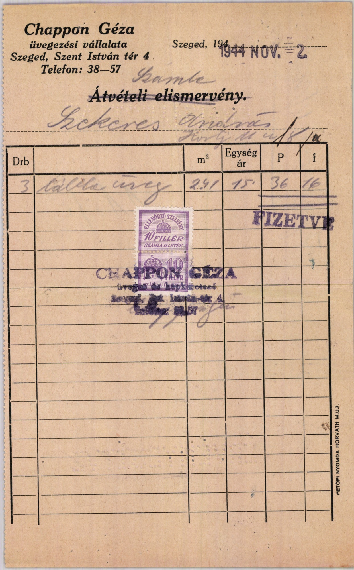 Chappon Géza üvegezési vállalata (Magyar Kereskedelmi és Vendéglátóipari Múzeum CC BY-NC-SA)