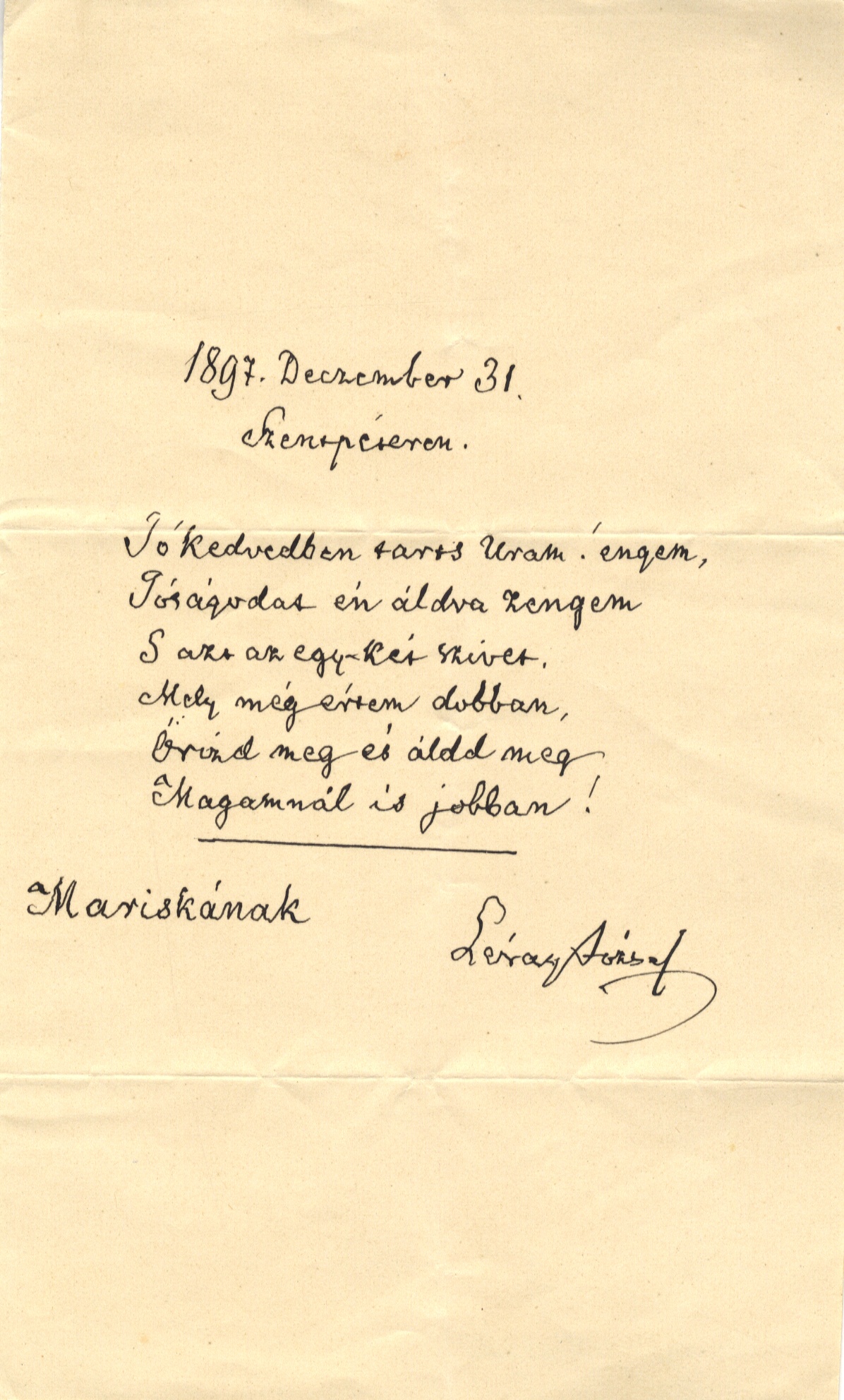 Lévay József: 1897 Deczember 31. Szentpéteren (vers) (Herman Ottó Múzeum, Miskolc CC BY-NC-SA)