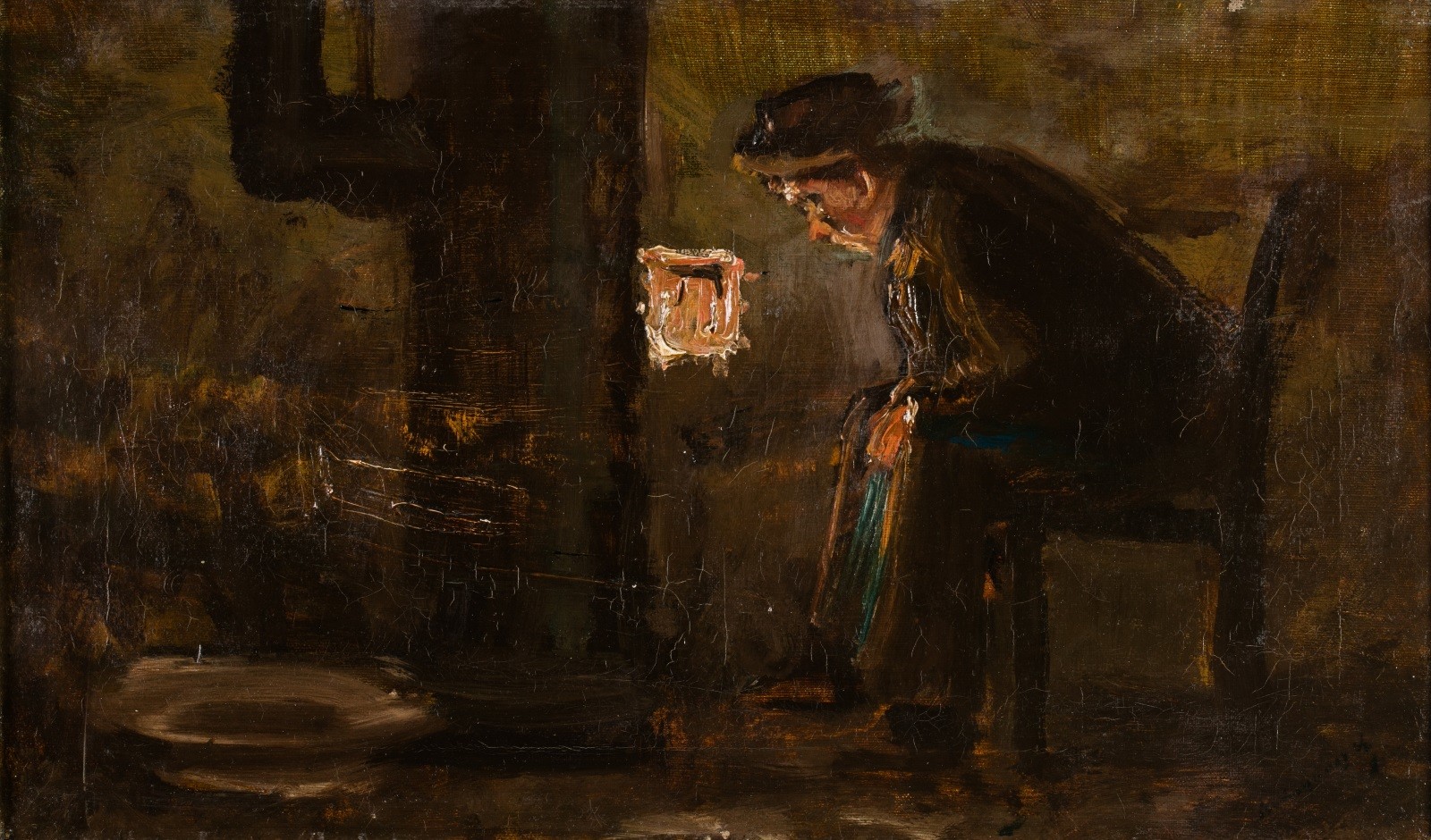 Mednyánszky László: Tüzet bámuló csavargó (Kályhánál ülő férfi) (Herman Ottó Múzeum CC BY-NC-SA)