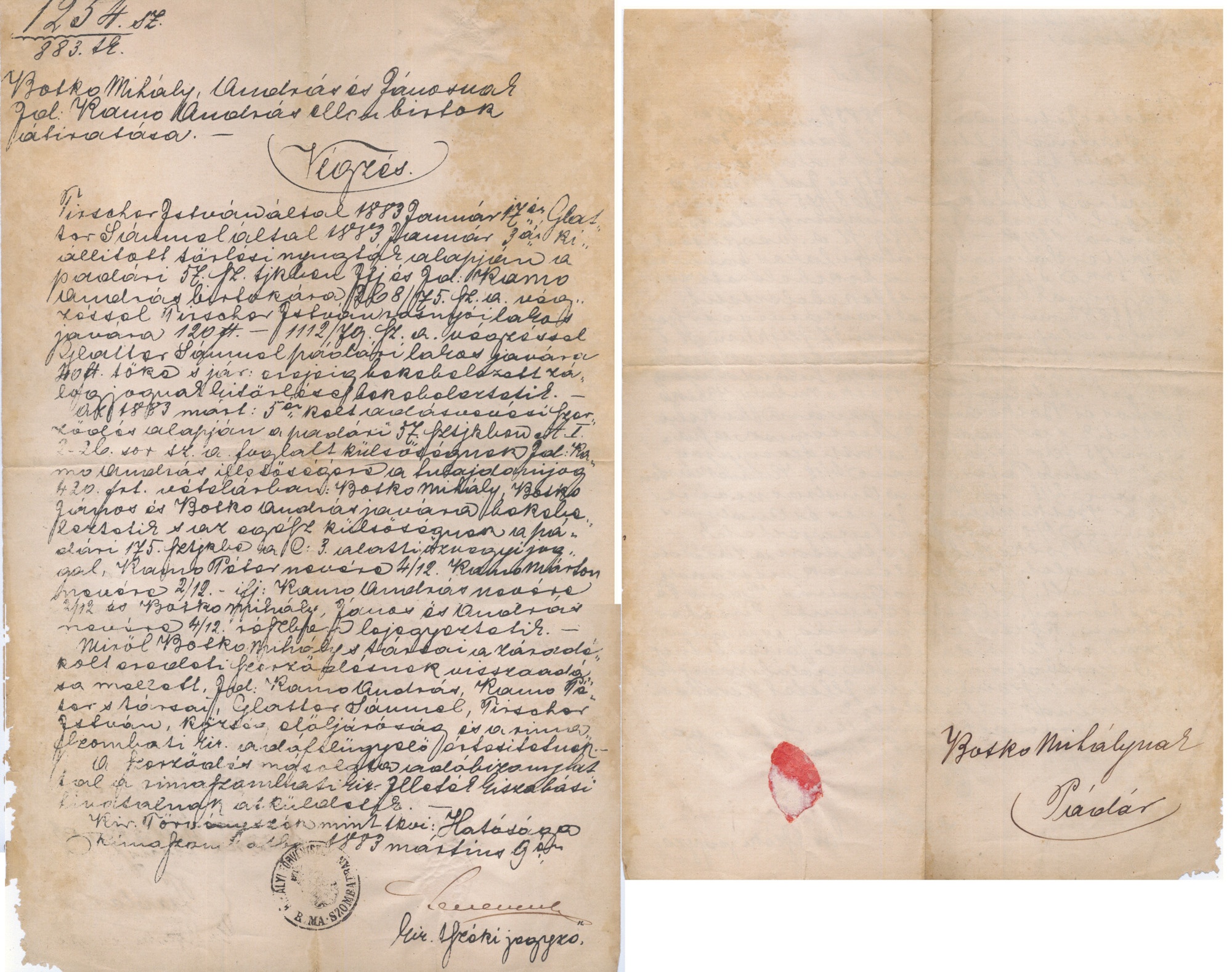 Tulajdonjog bekebelezési iratok, végzés 1883. (Gömöri Múzeum, Putnok CC BY-NC-SA)