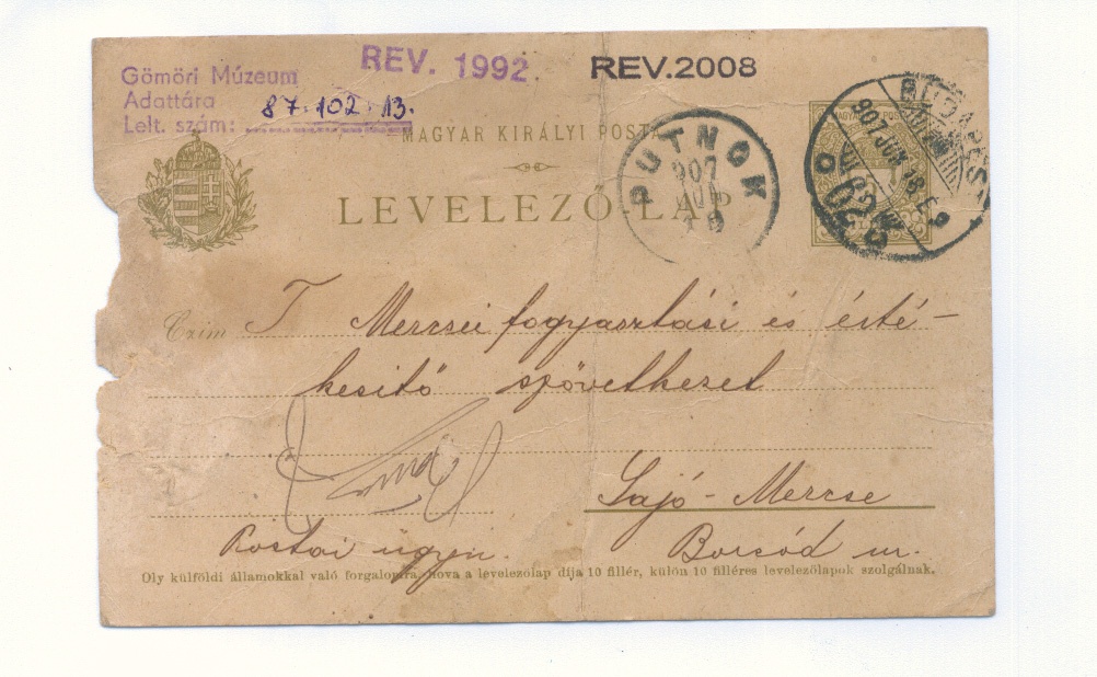 Levelezôlap       1907 (Gömöri Múzeum, Putnok CC BY-NC-SA)